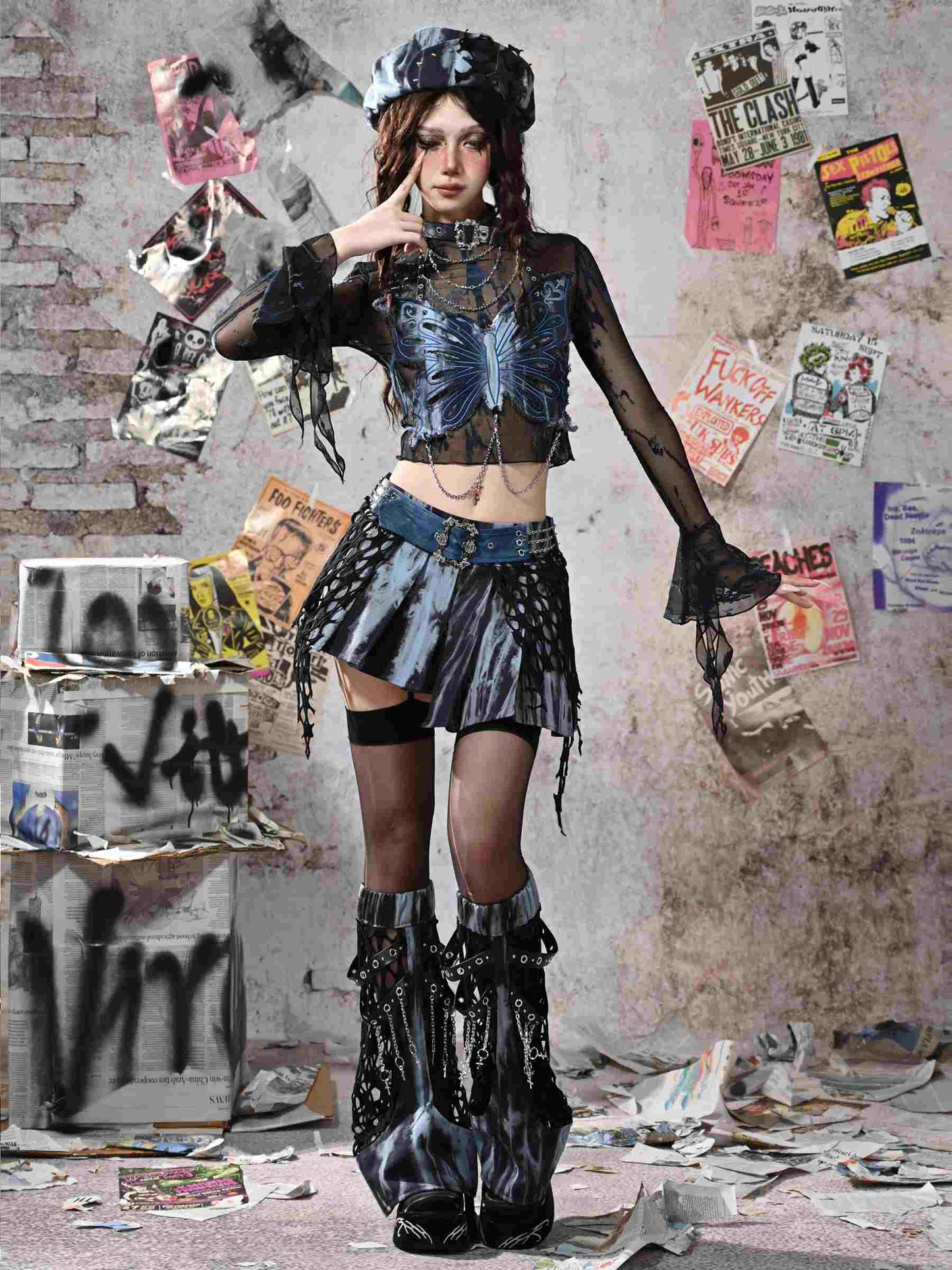 Y2K Punk Rivet Chain Bustier Set LE1020