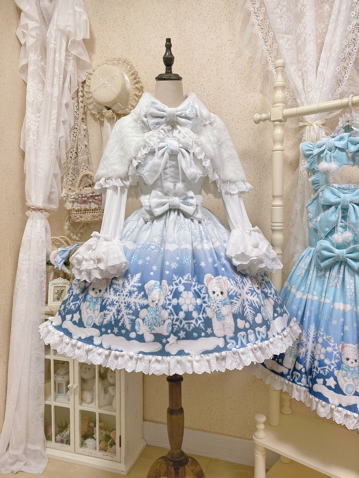 Snowflake Bear White Christmas Plush Lolita JSK Dress Set