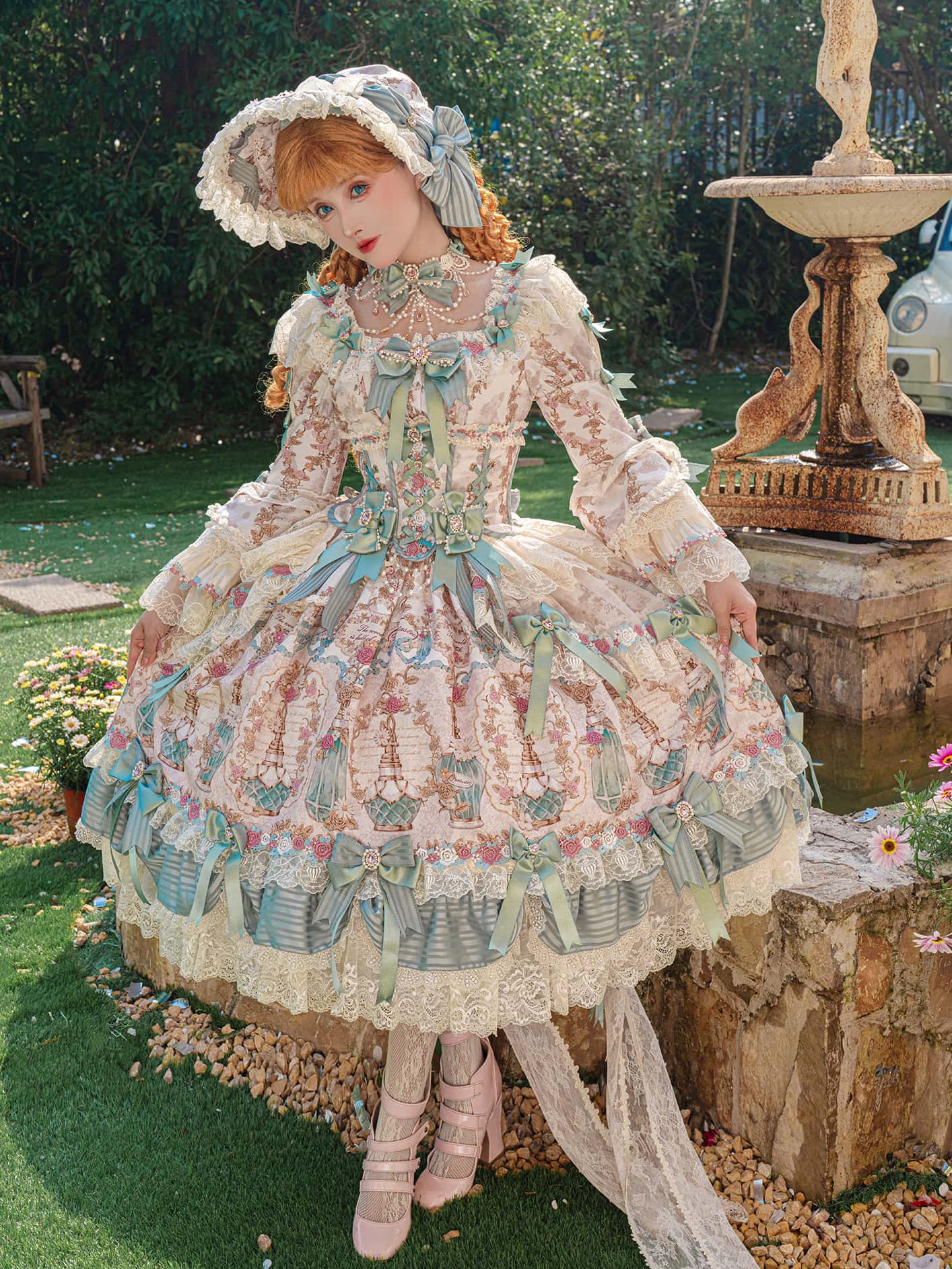 Antique Gem Fragrance Lolita Green Long Dress Set