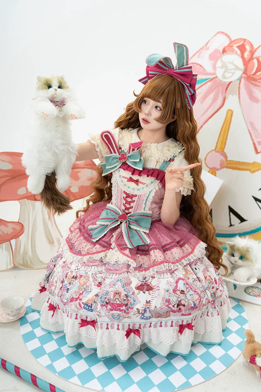 Cat Alice Fantasy Dreamland Lolita JSK Sweet Kawaii Wonderland Print