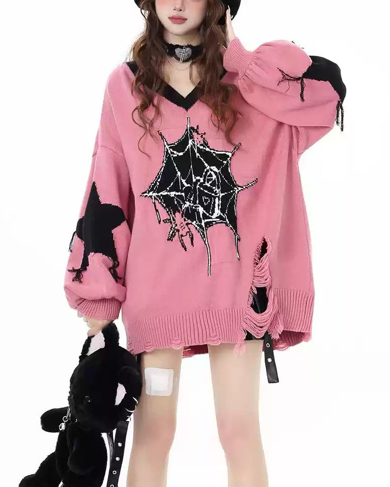 Y2K Alternative V-Neck Knit Sweater LE1027