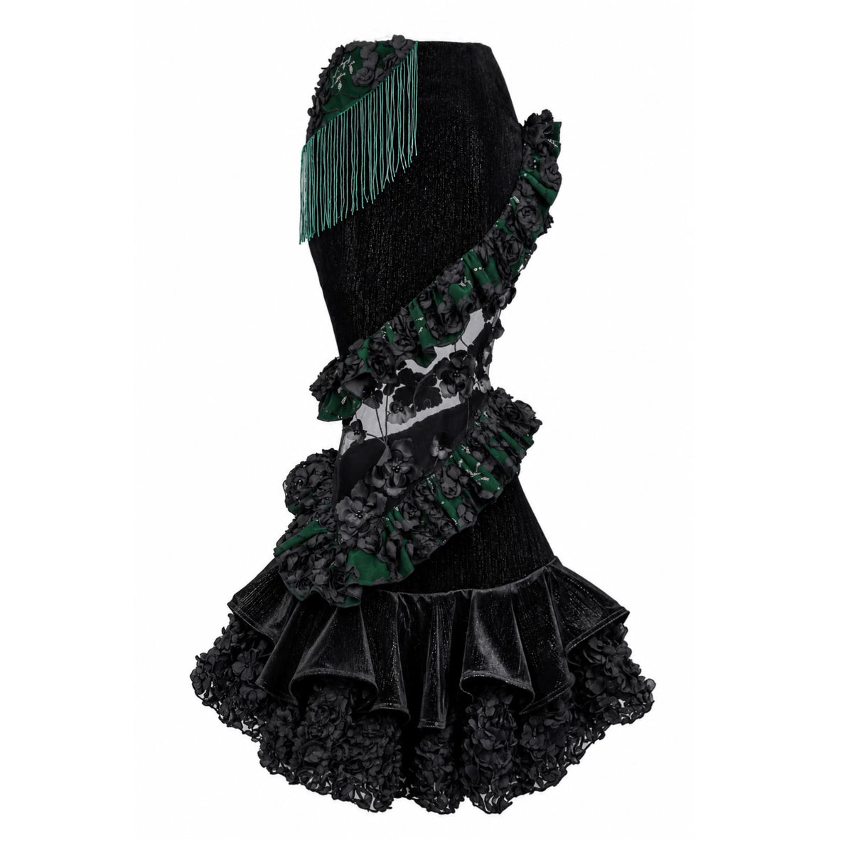 Sale at 20:00, Oct 20th. Emerald Night Gothic Halloween Imperial Green Boned Corset & Mermaid Skirt Set