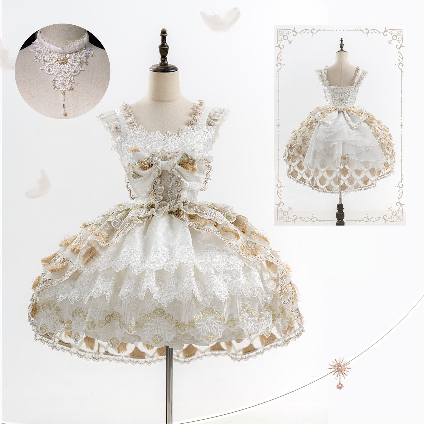 Peacock Feather SP Bridal Lolita White & Gold JSK Dress