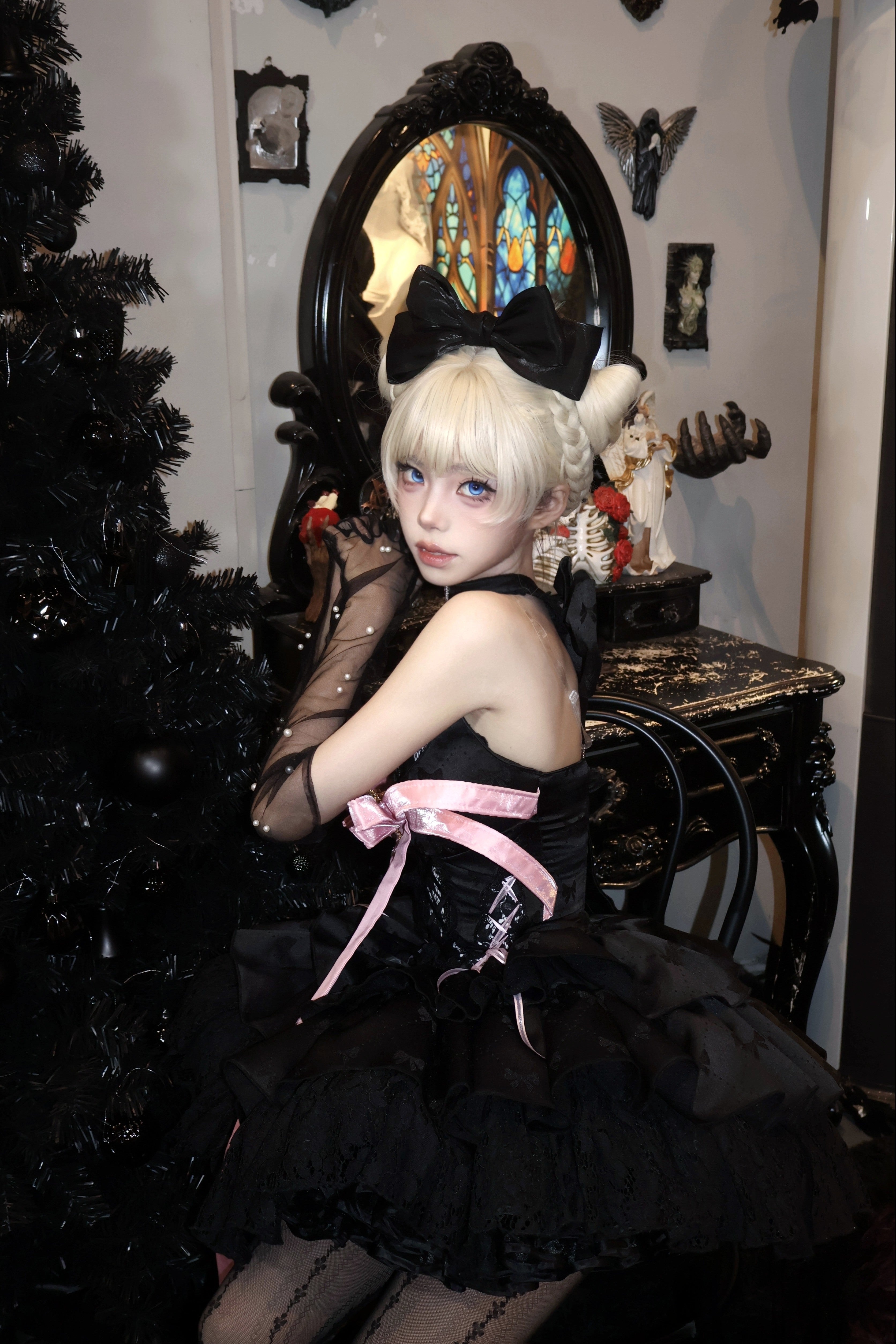 Kitten Lover Ballet Short Black Dress