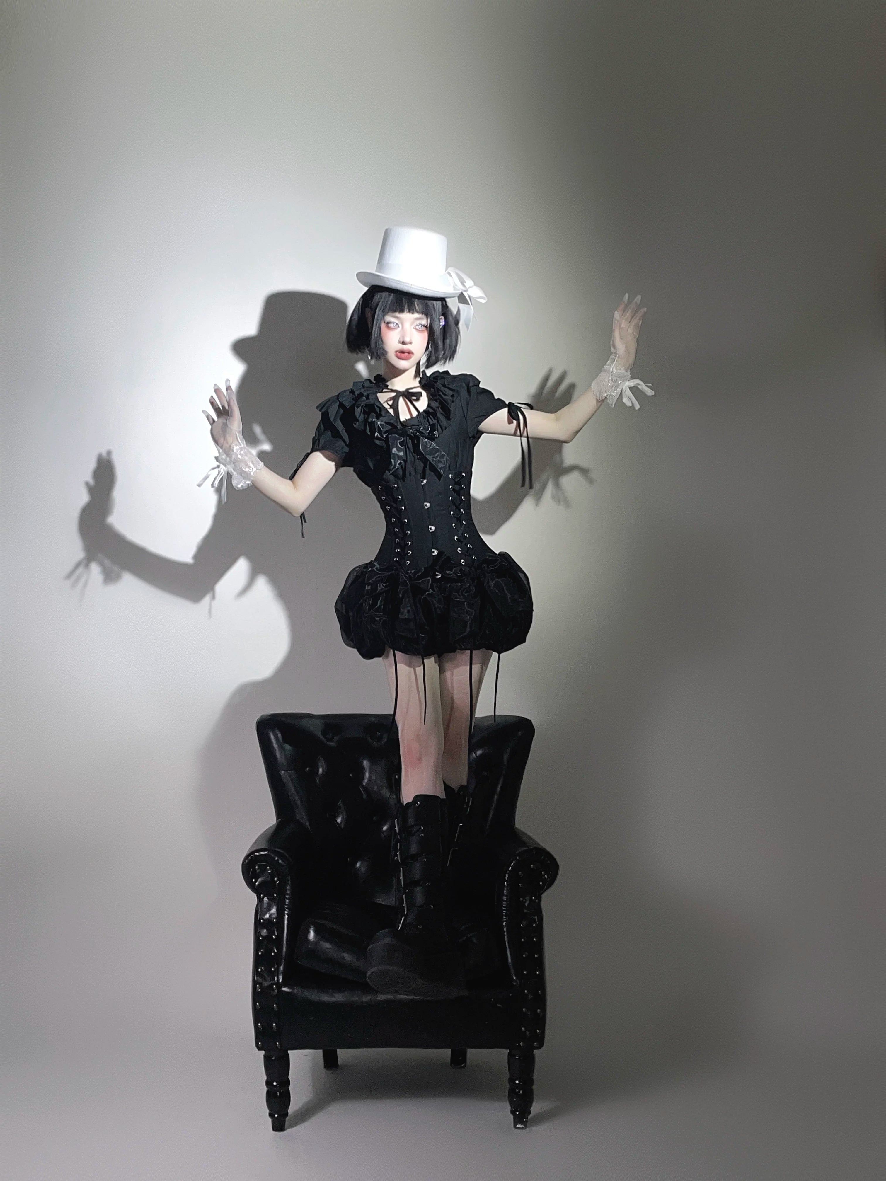 WONKA Gothic Lolita Black Top & Shorts Set