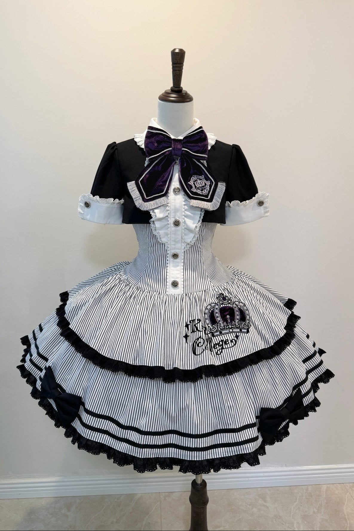 Black & White Crown Lolita Idol Academy Fake Two-Piece OP Dress