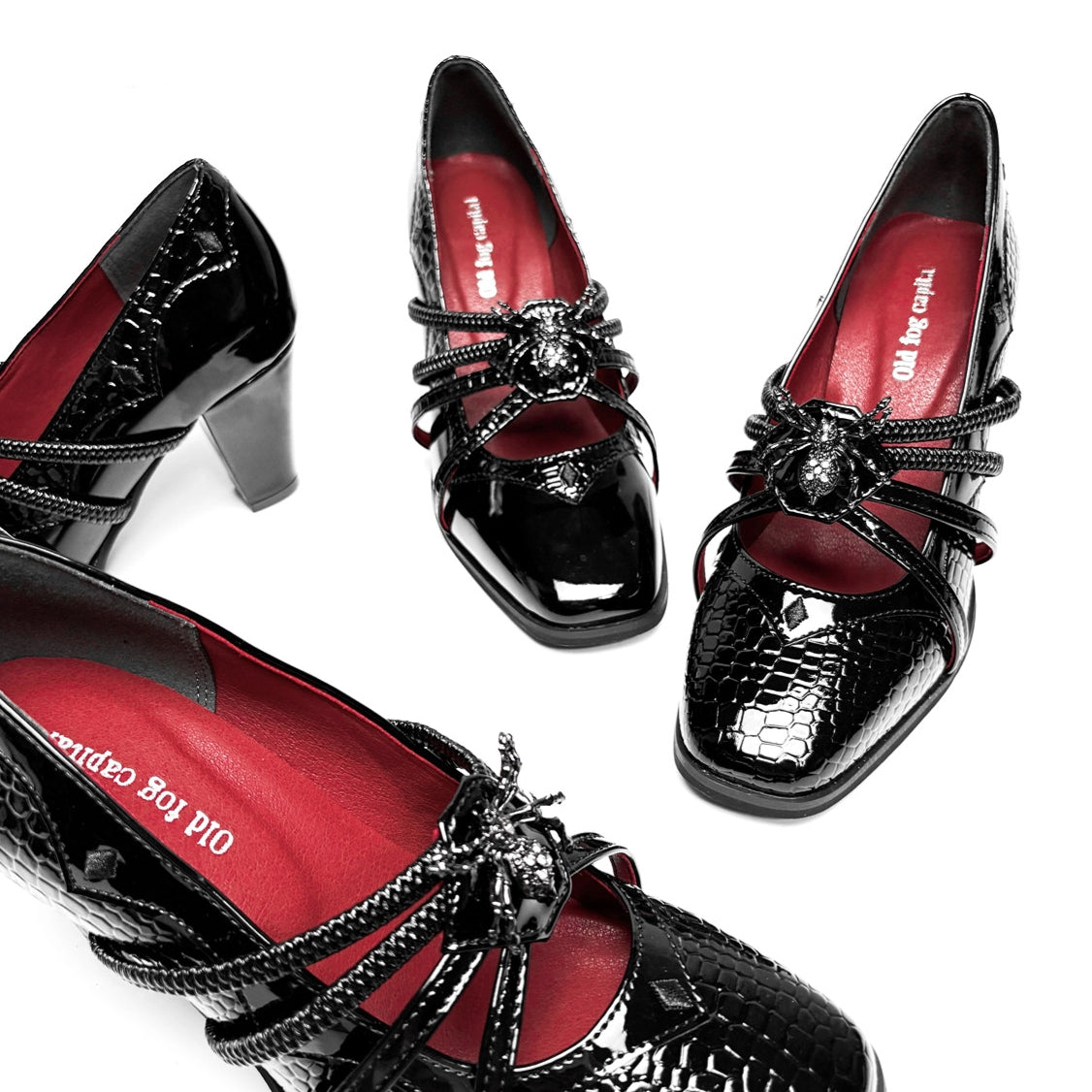 Spider Banquet Black Croc Patent Gothic Lolita Heels with Spider Buckle