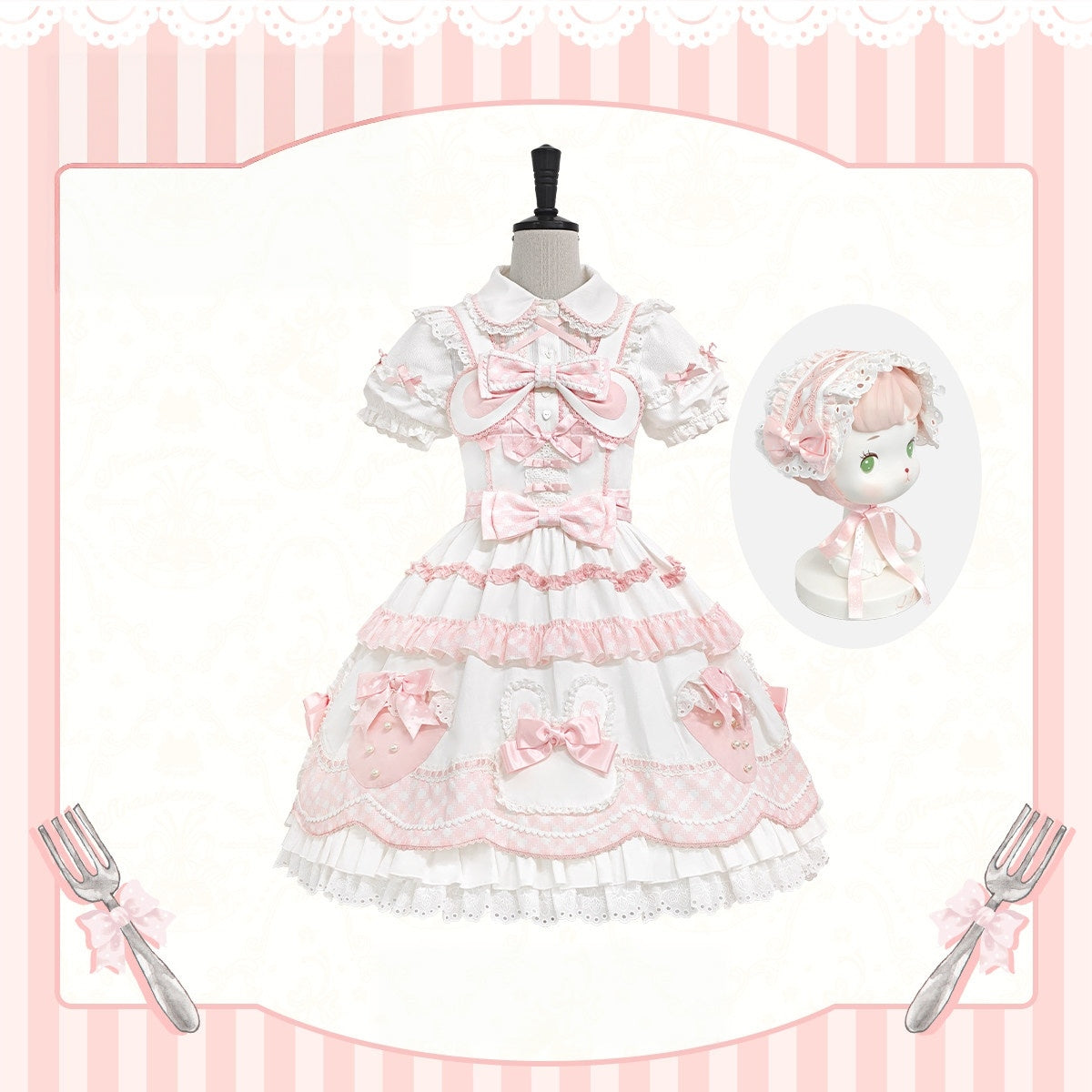 Starry‑Fallen Strawberry Rabbit Original Lolita Cute JSK Dress