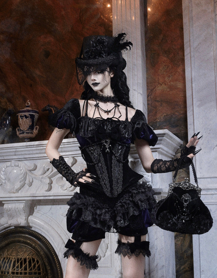 Lolita Dark style Fishbone Velvet Dress LG1009