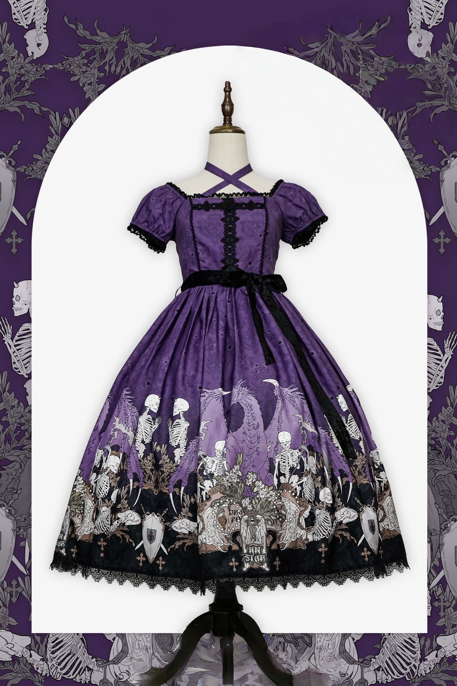 Dragon Bone Lily Lolita Gothic Purple OP Dress