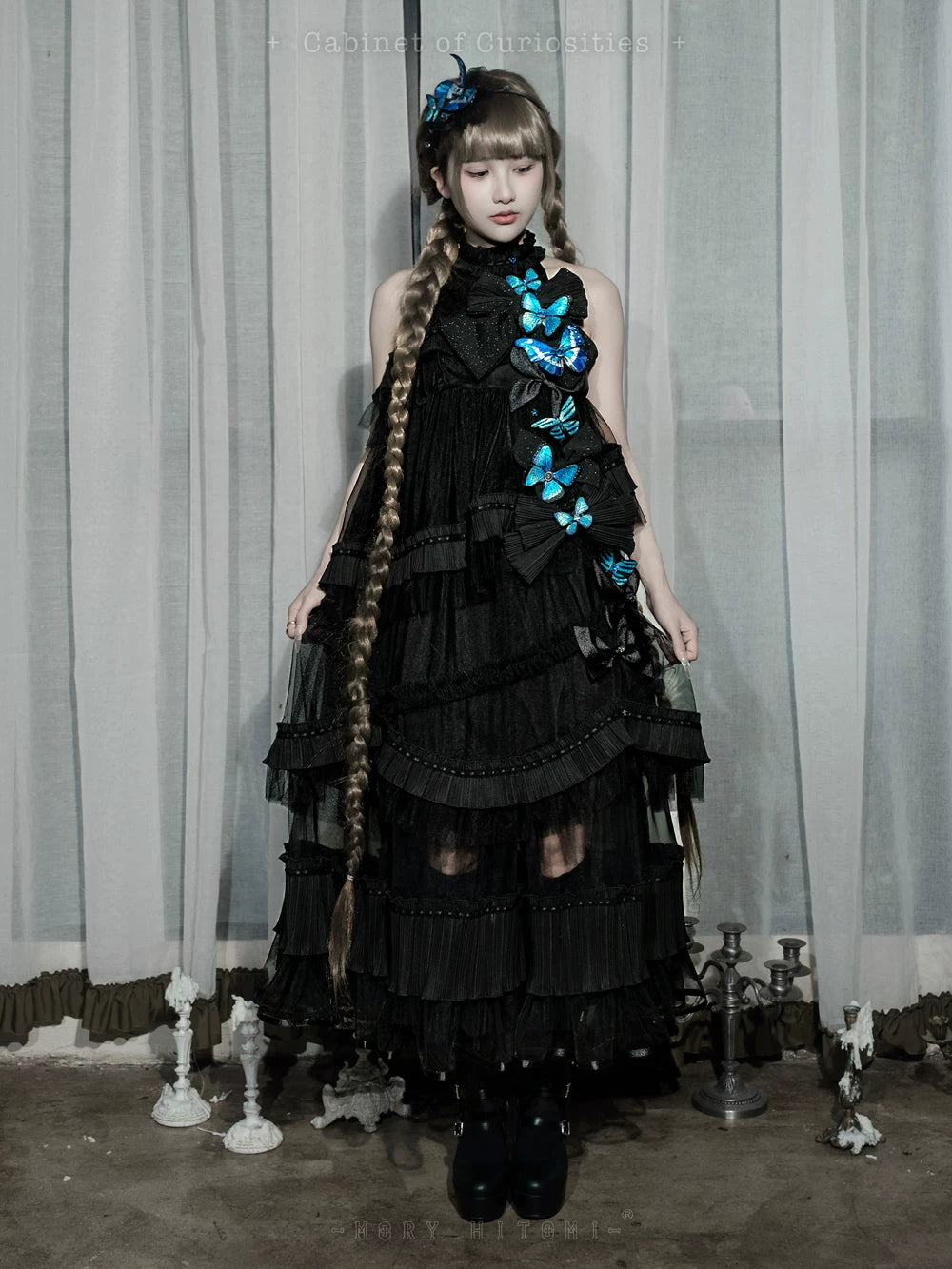 Cabinet Of Curiosities II Dark Gothic Butterfly Halter Neck Dress