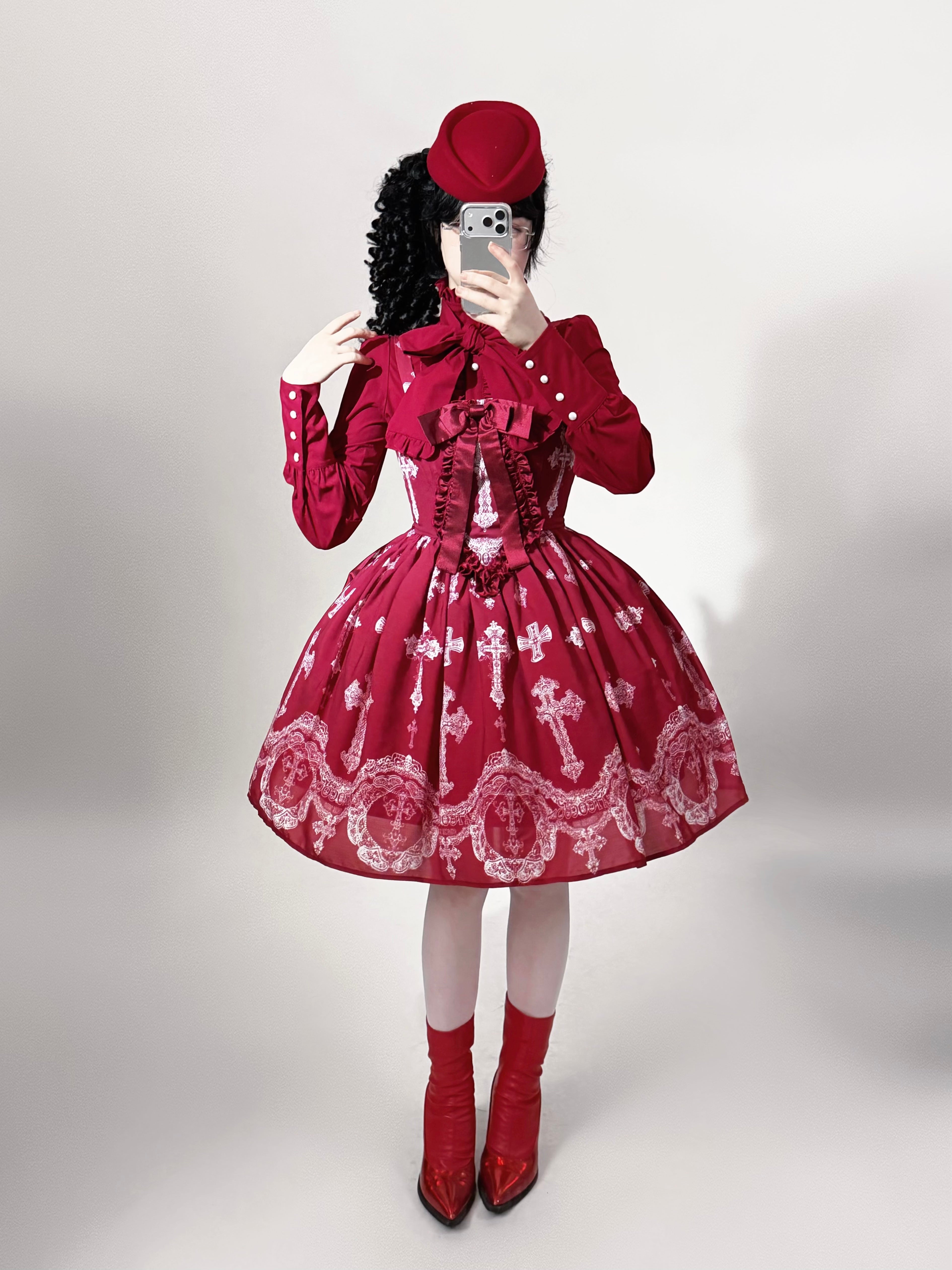 Lace Cross Gothic Lolita JSK Red Set