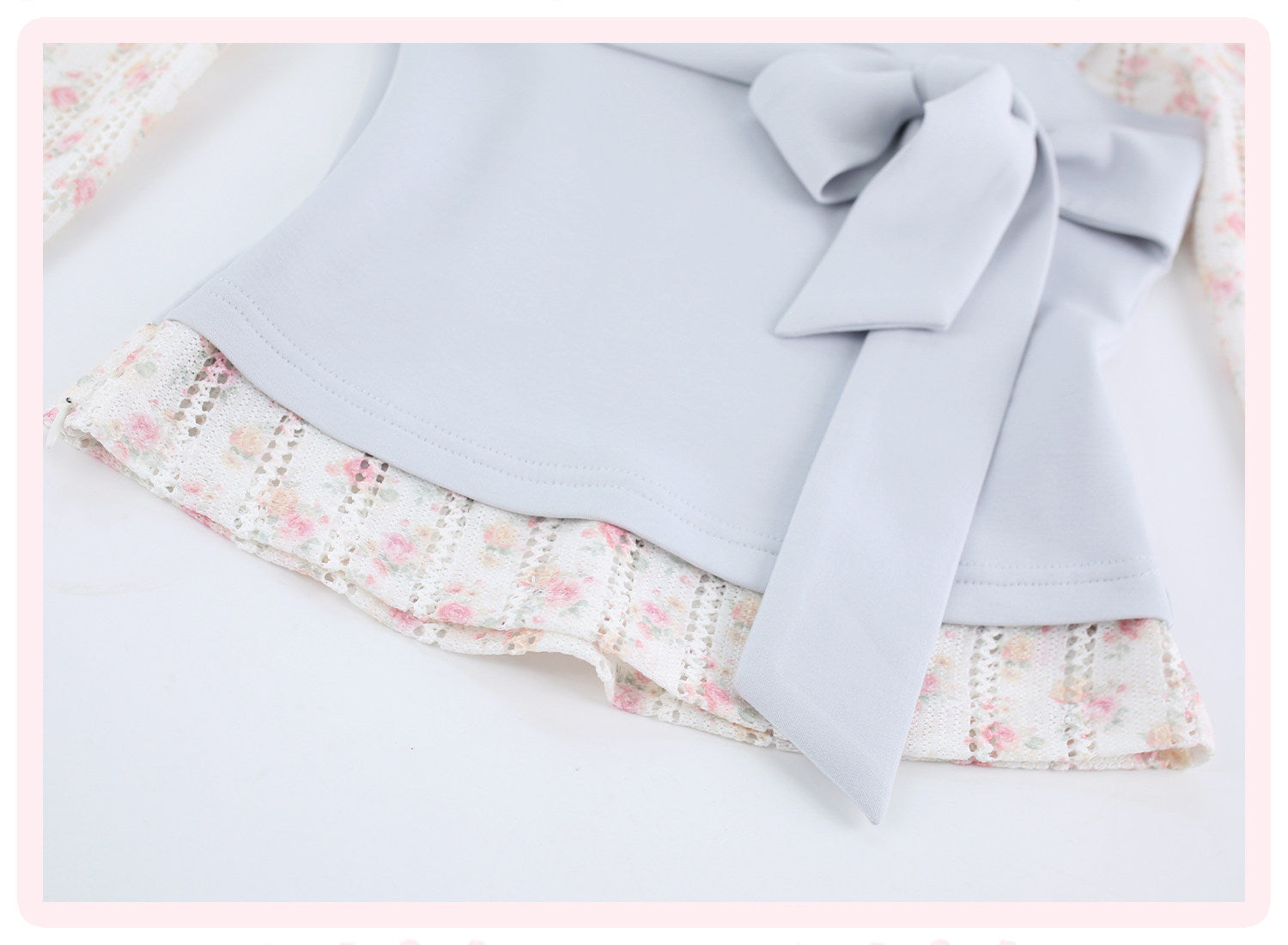 Daily Blue White Floral Cutout Top Off-White Short Skirt Girly Autumn Set