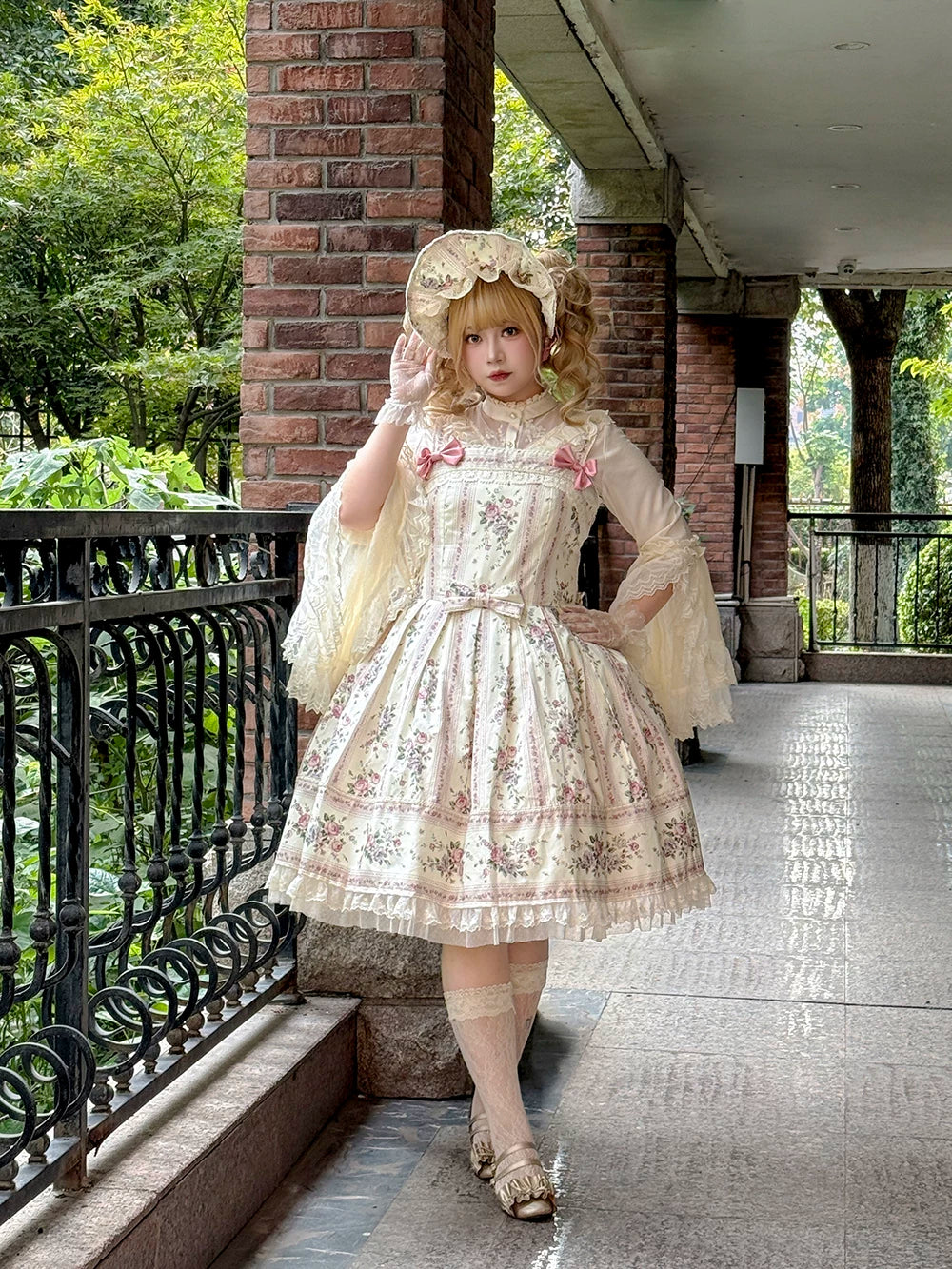 Susans Garden Pastel Floral Lolita Box Pleat JSK Dress Set