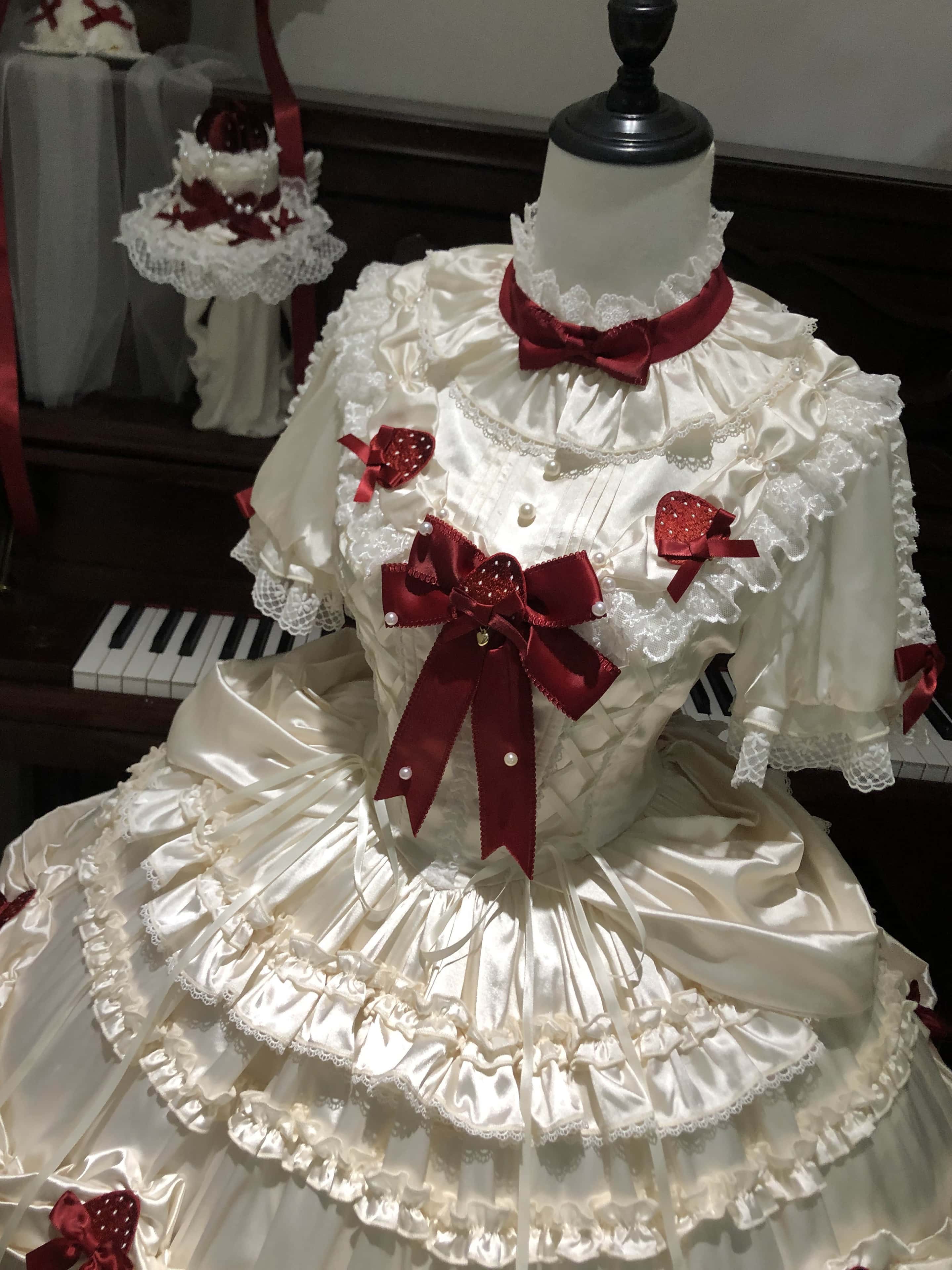 Paria Cream Strawberry Satin Lolita OP Dress
