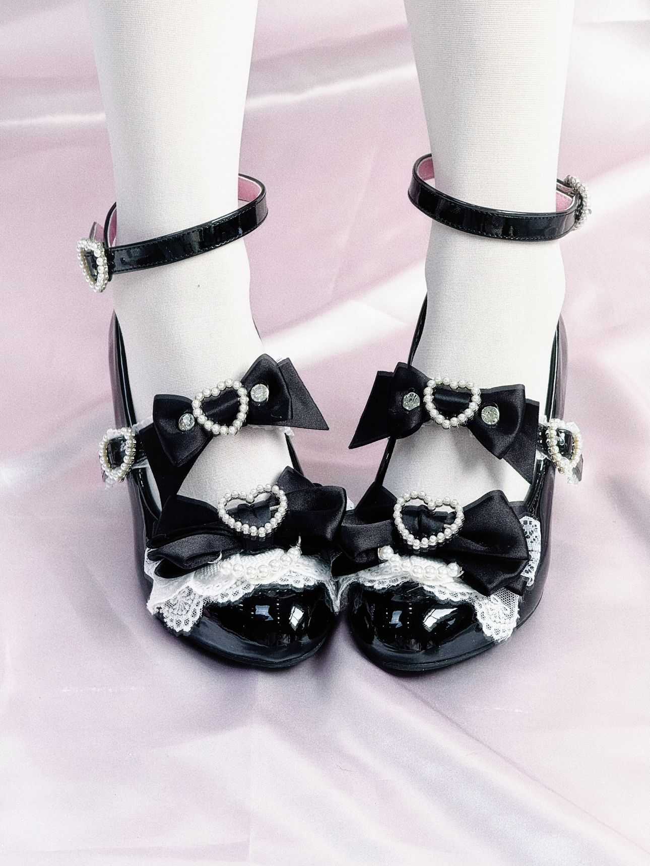 Lolita Sweet Bow Pearl Wedge Heels LE5027