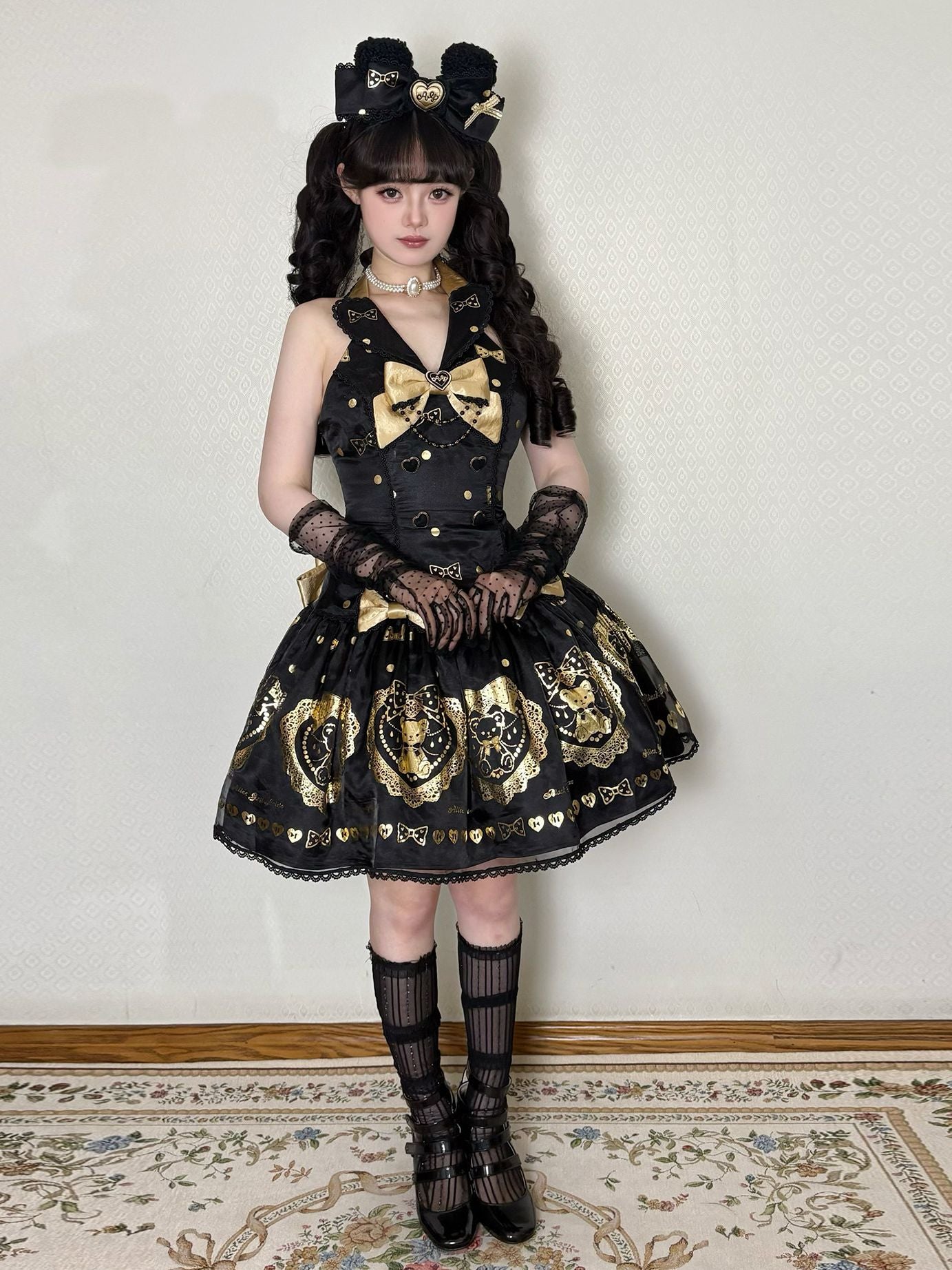 Black Sugar Bear Lolita Black & Gold Dress