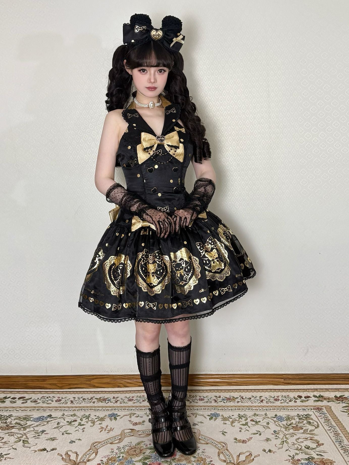 Black Sugar Bear Lolita Black & Gold Dress