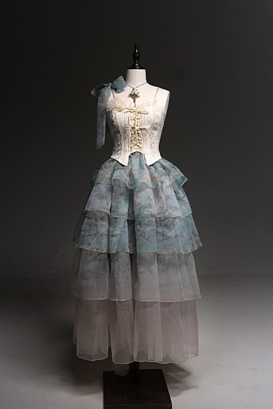 Van Gogh Almond Blossom Vintage Strapless Organza Dress / Corset & Skirt Set