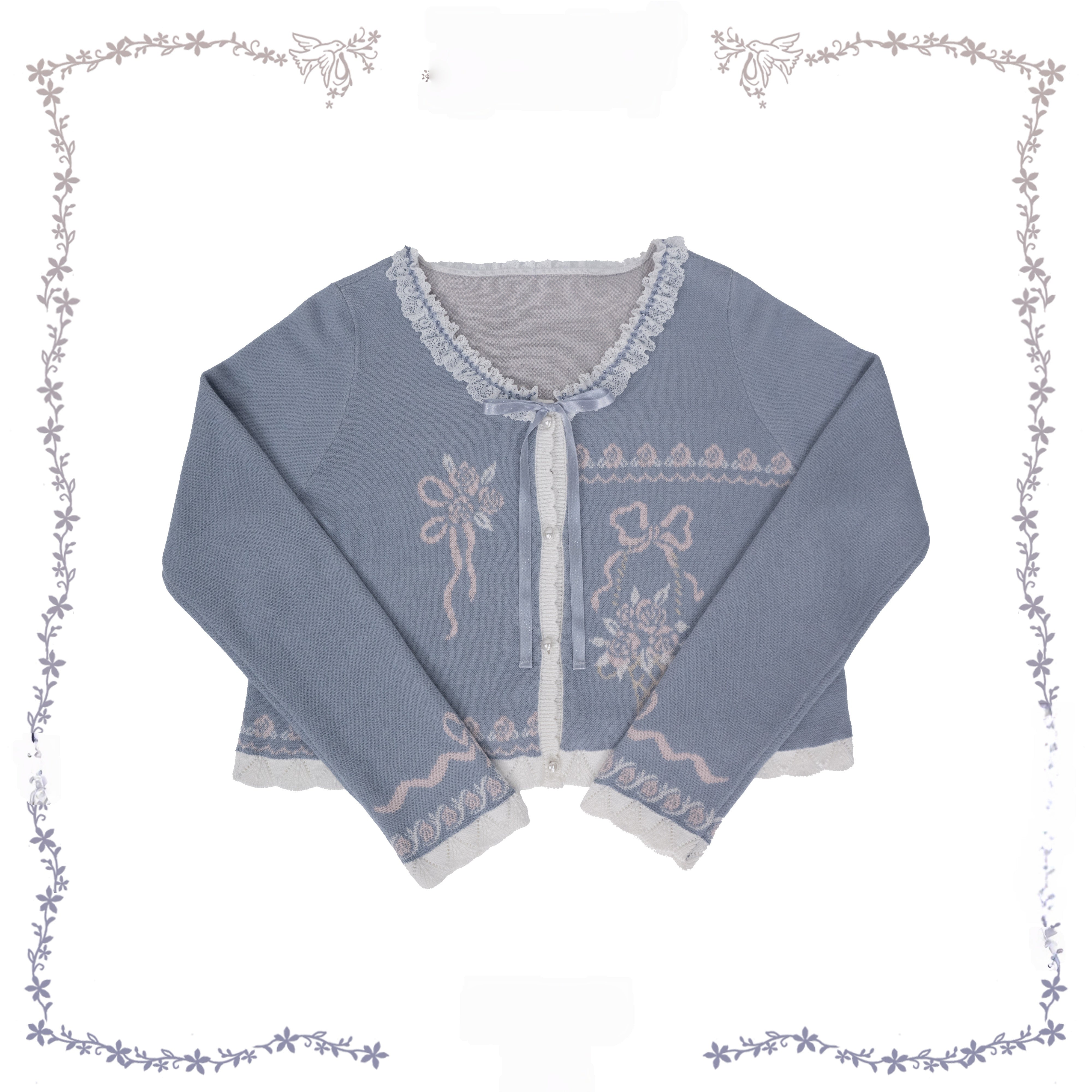 Iris Clock Lolita Flutter Sleeves Printed OP & Cut‑Work Embroidered Lapel JSK