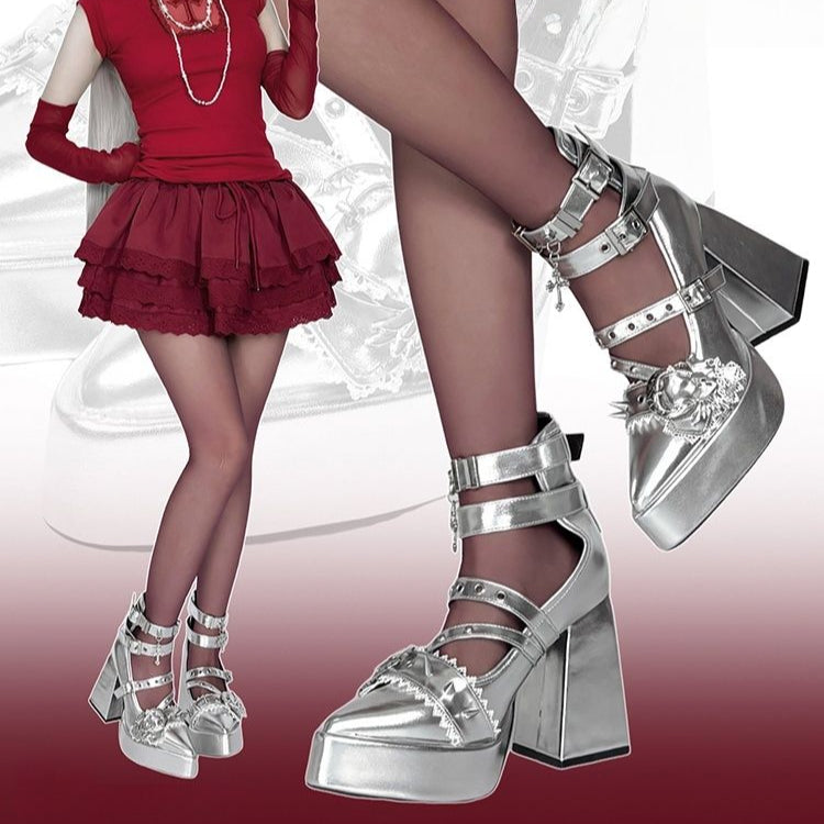 Lolita Gothic Dark style Block Mid Heels LE5023