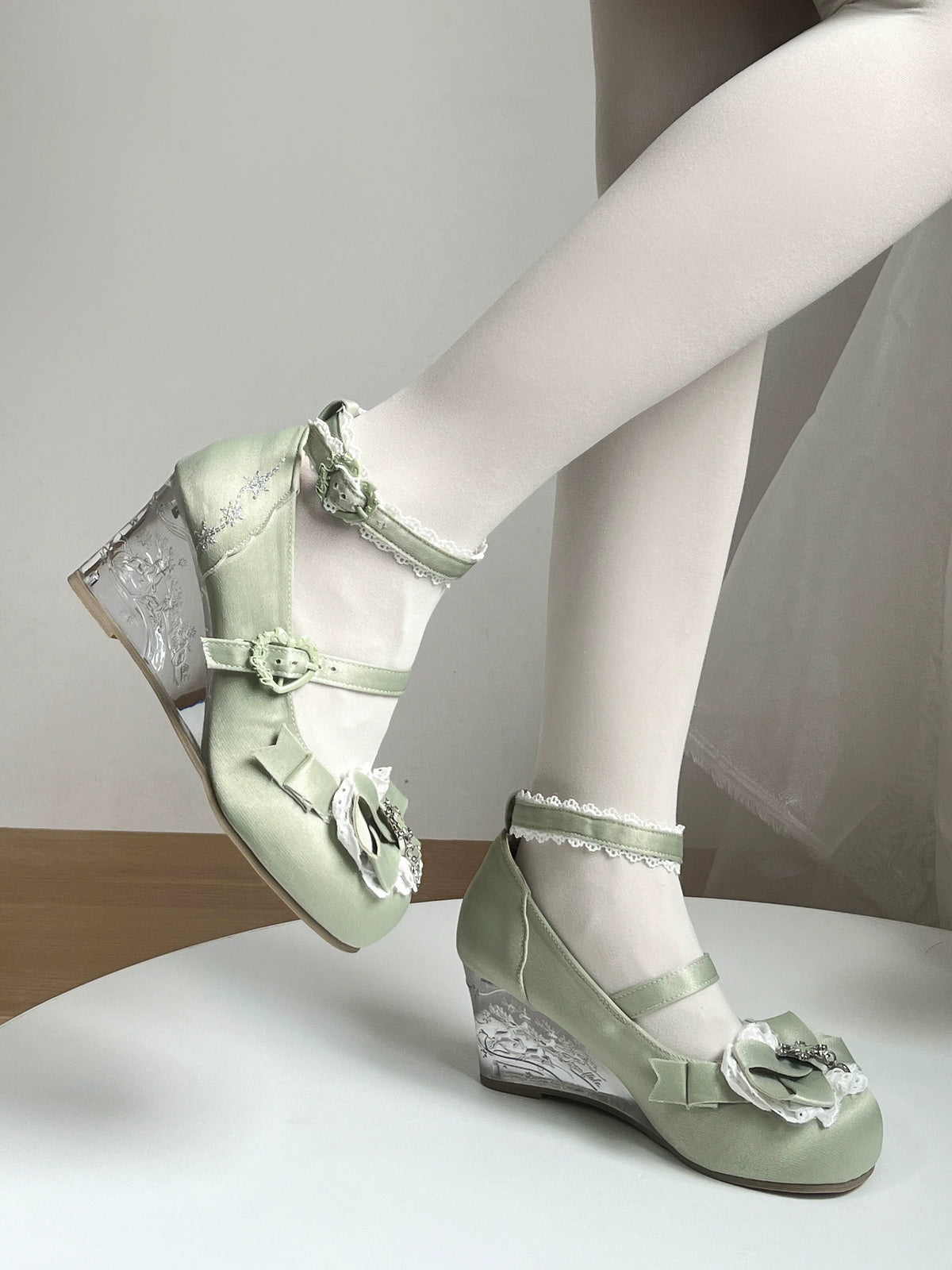 Snow Gift Sweet‑Girl Embossed Novelty‑Heel Lolita Wedge‑Heel Shoes