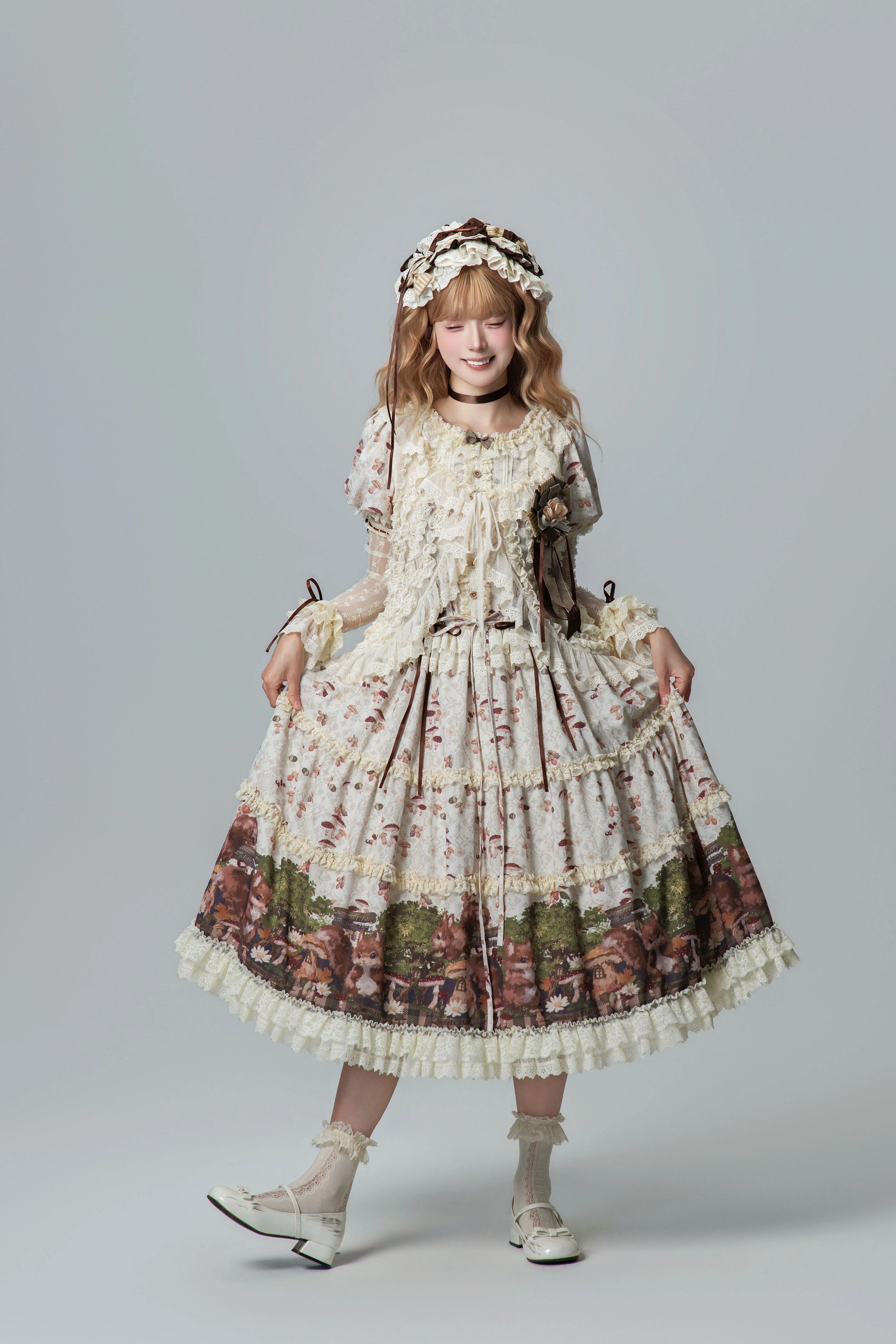 Magic Telegram Squirrel Fairytale Cottage Lolita Long OP