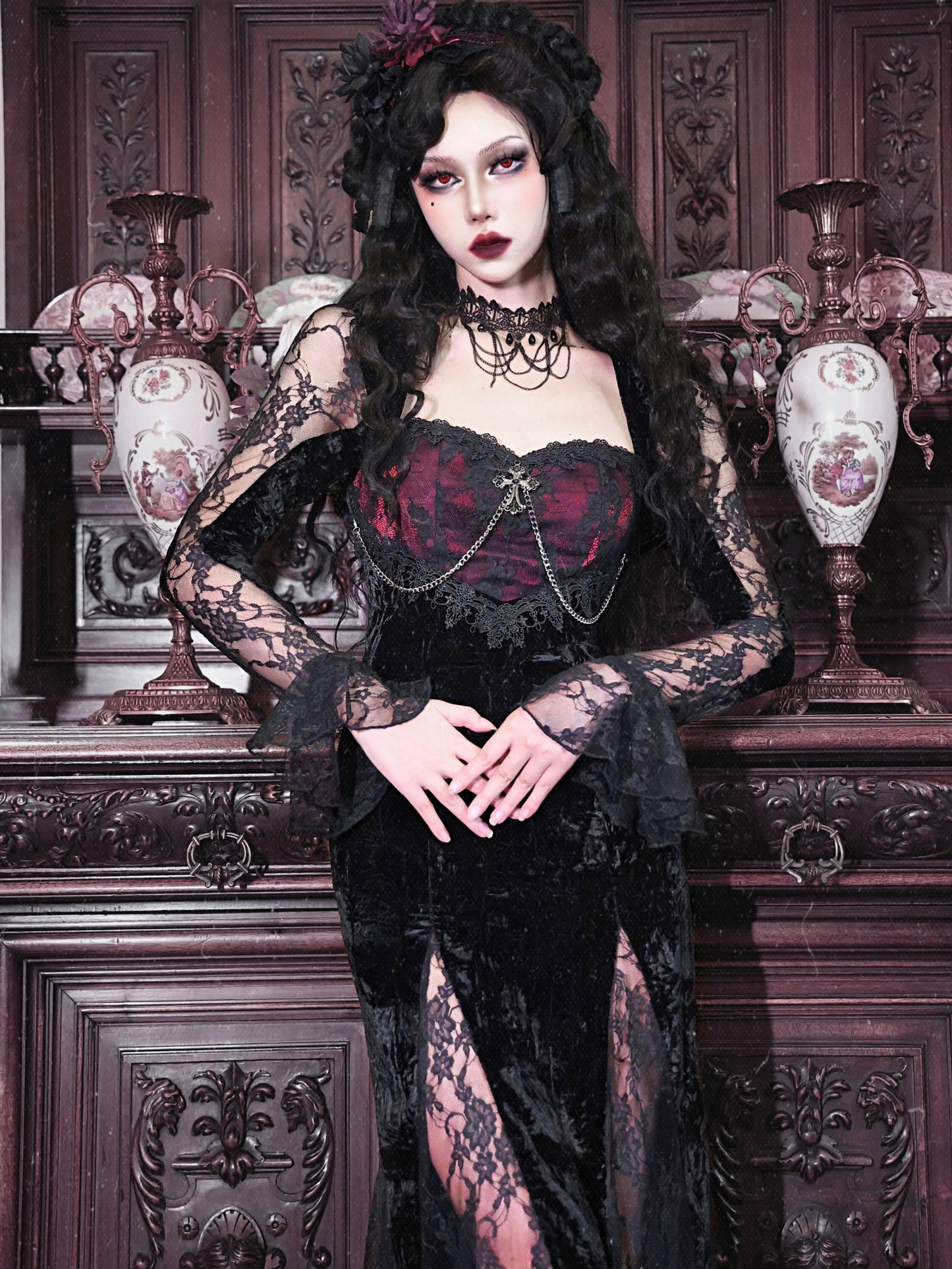 Lolita Gothic Vampire Corset Lace Dress LG1024