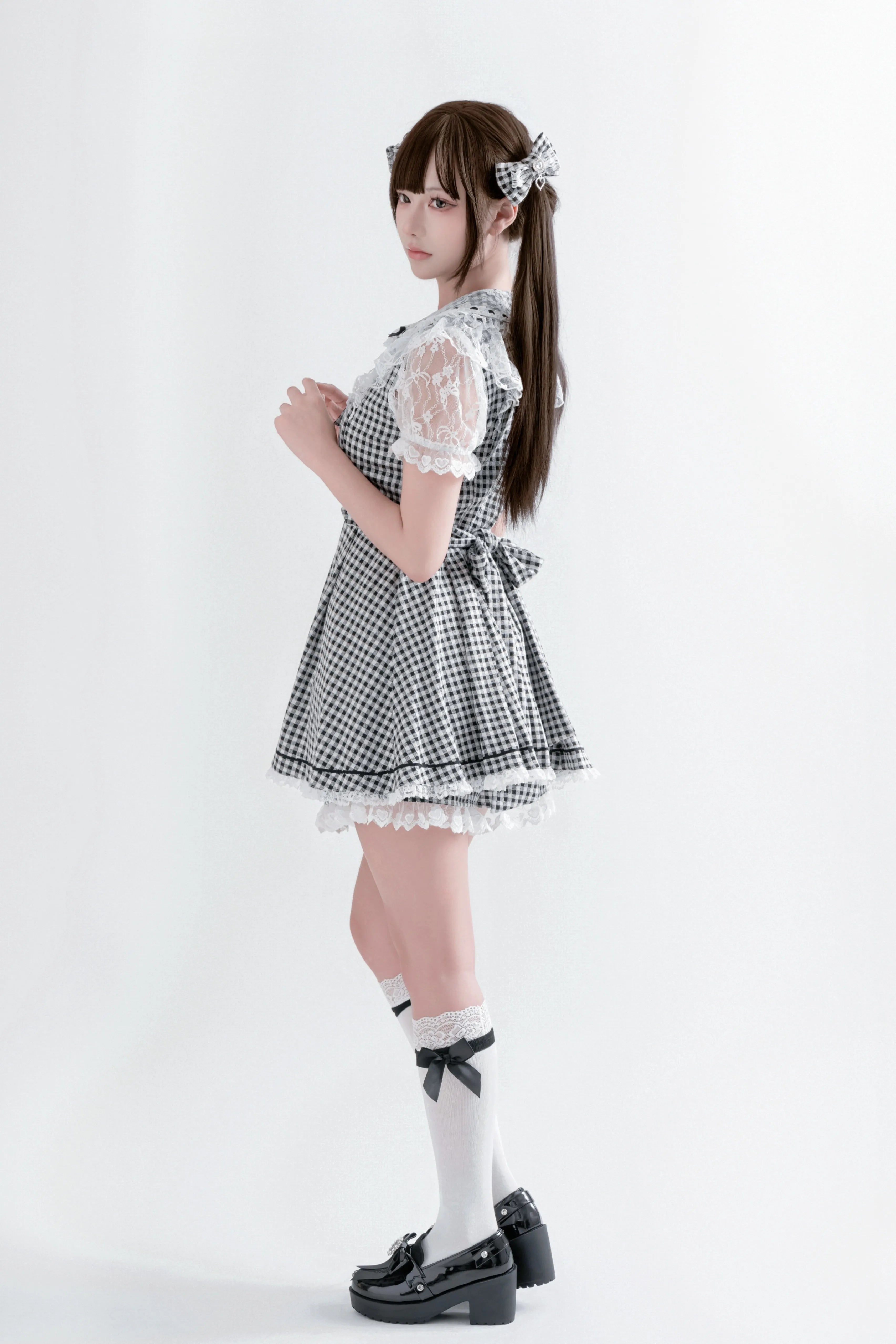 Kisskiss Two-Tone Plaid Lace Sweet Ryōsangata Cute Outfit Set