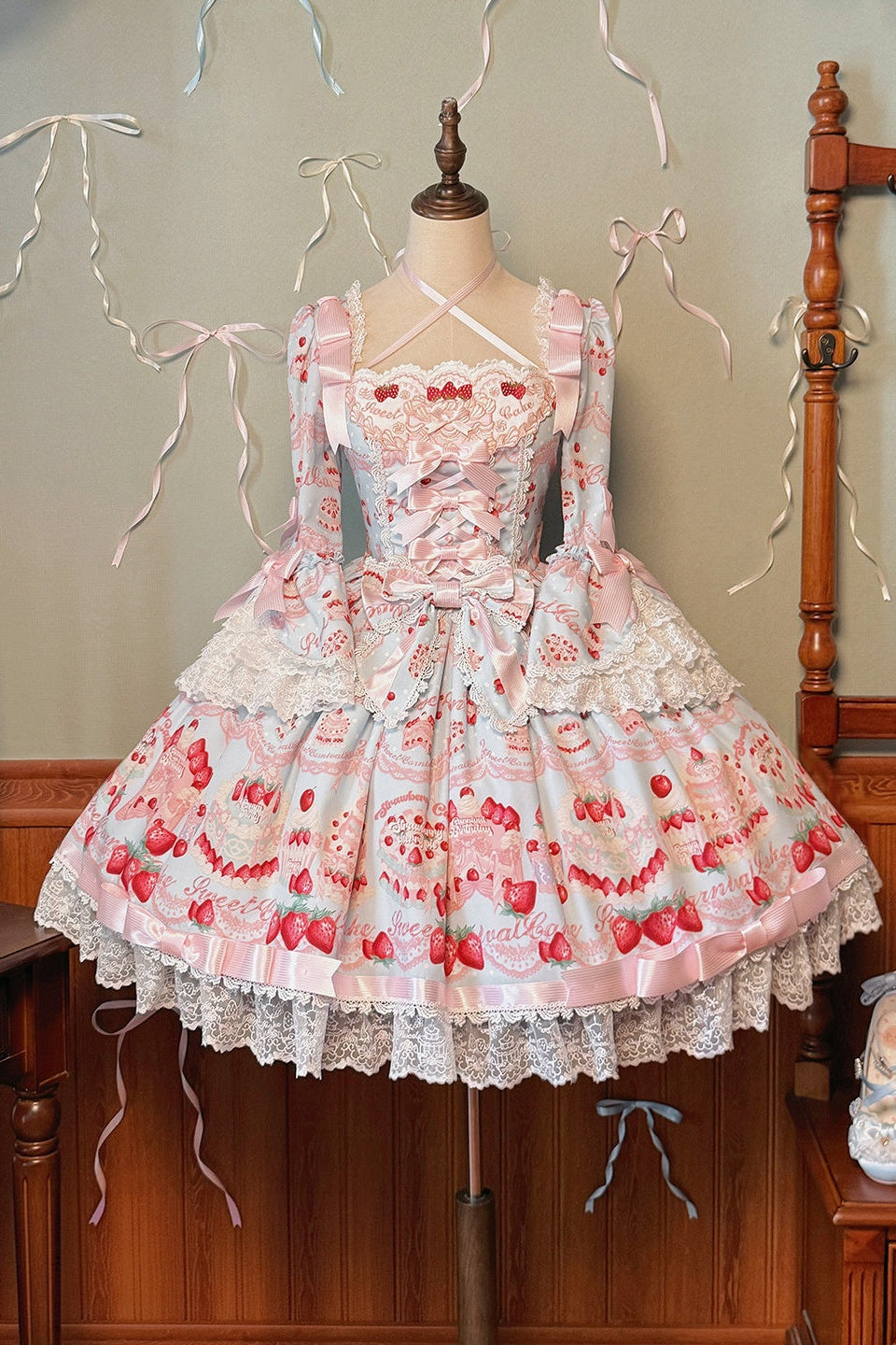 Strawberry Patissier Vintage‑Doll Aesthetic Lolita OP Dress