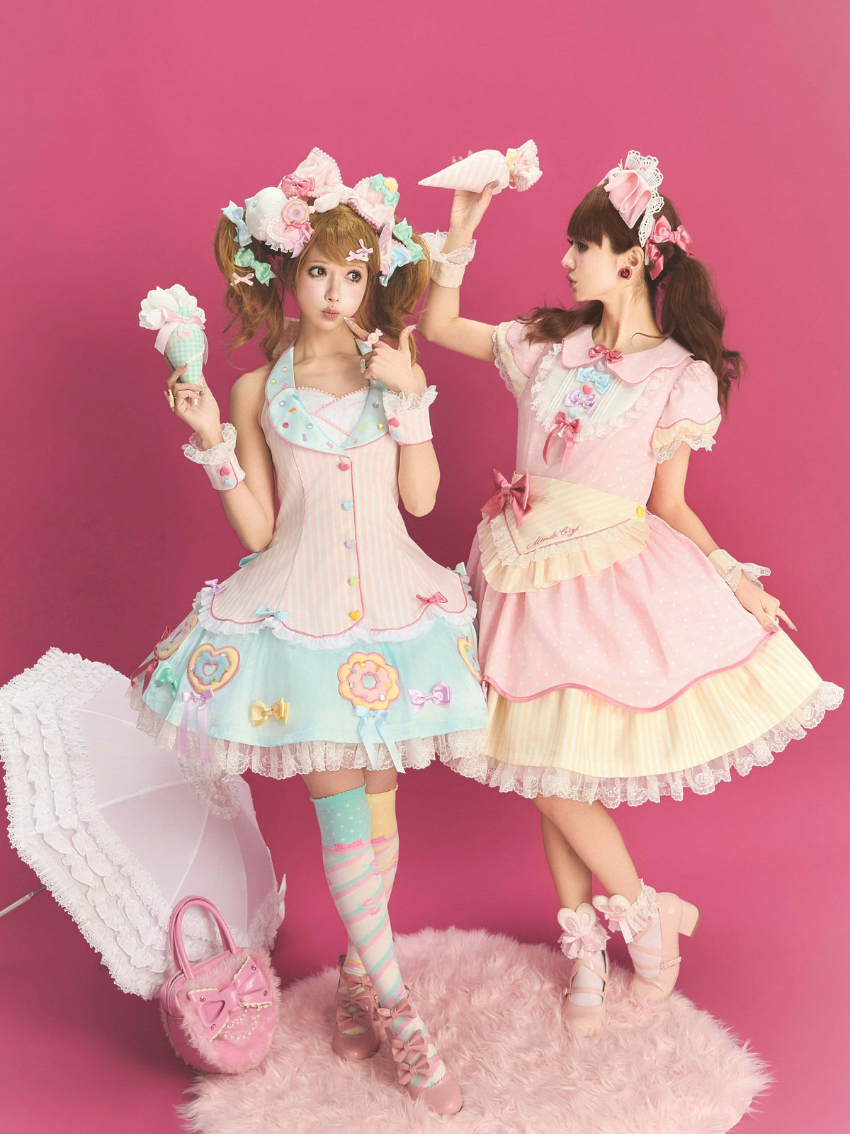 Miss Donut Pink Cream Donut-Theme Vintage Sweet Lolita OP Dress
