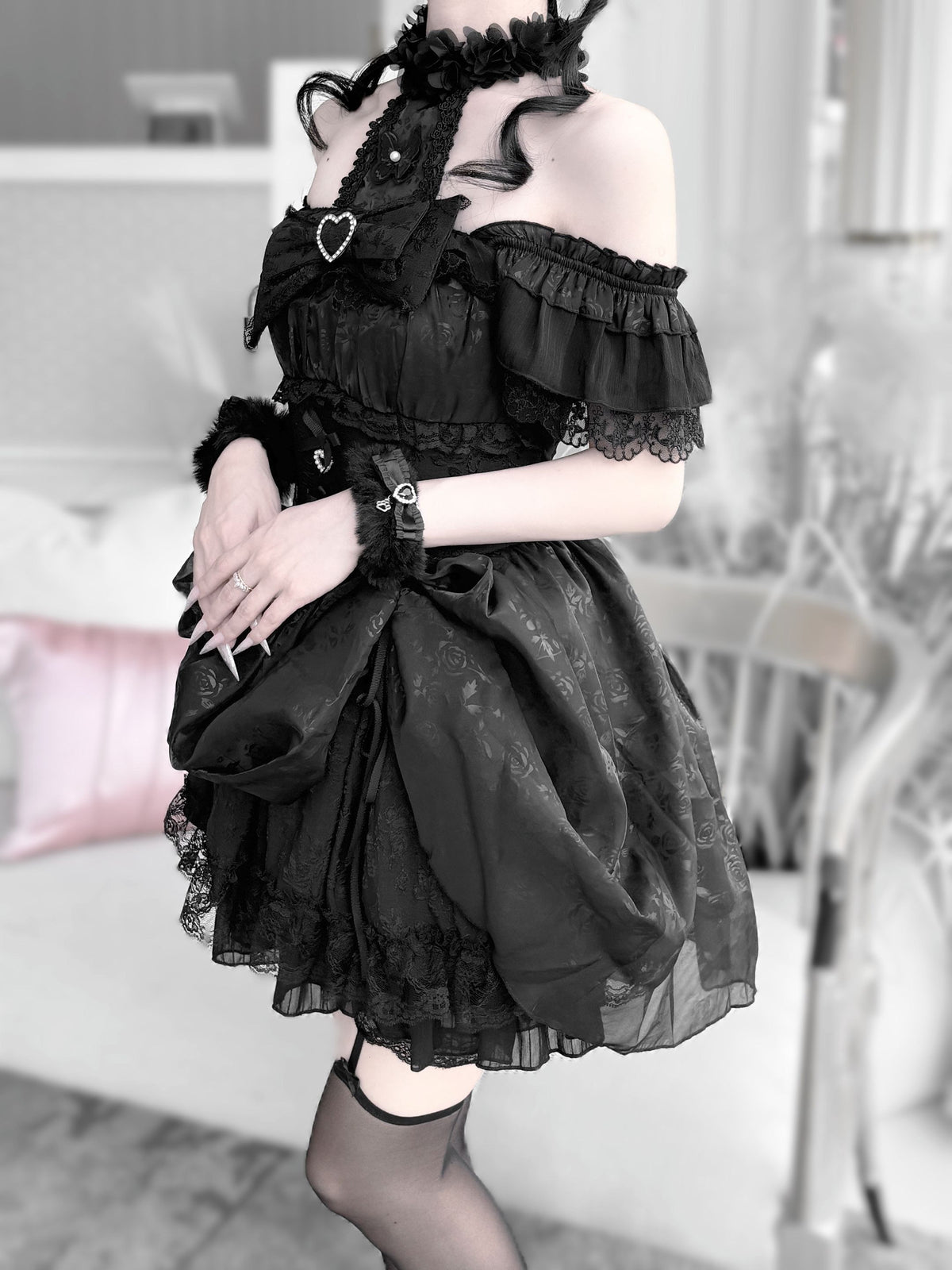 Rose Dream Ruffle Halter J-Style Lolita Midi Dress