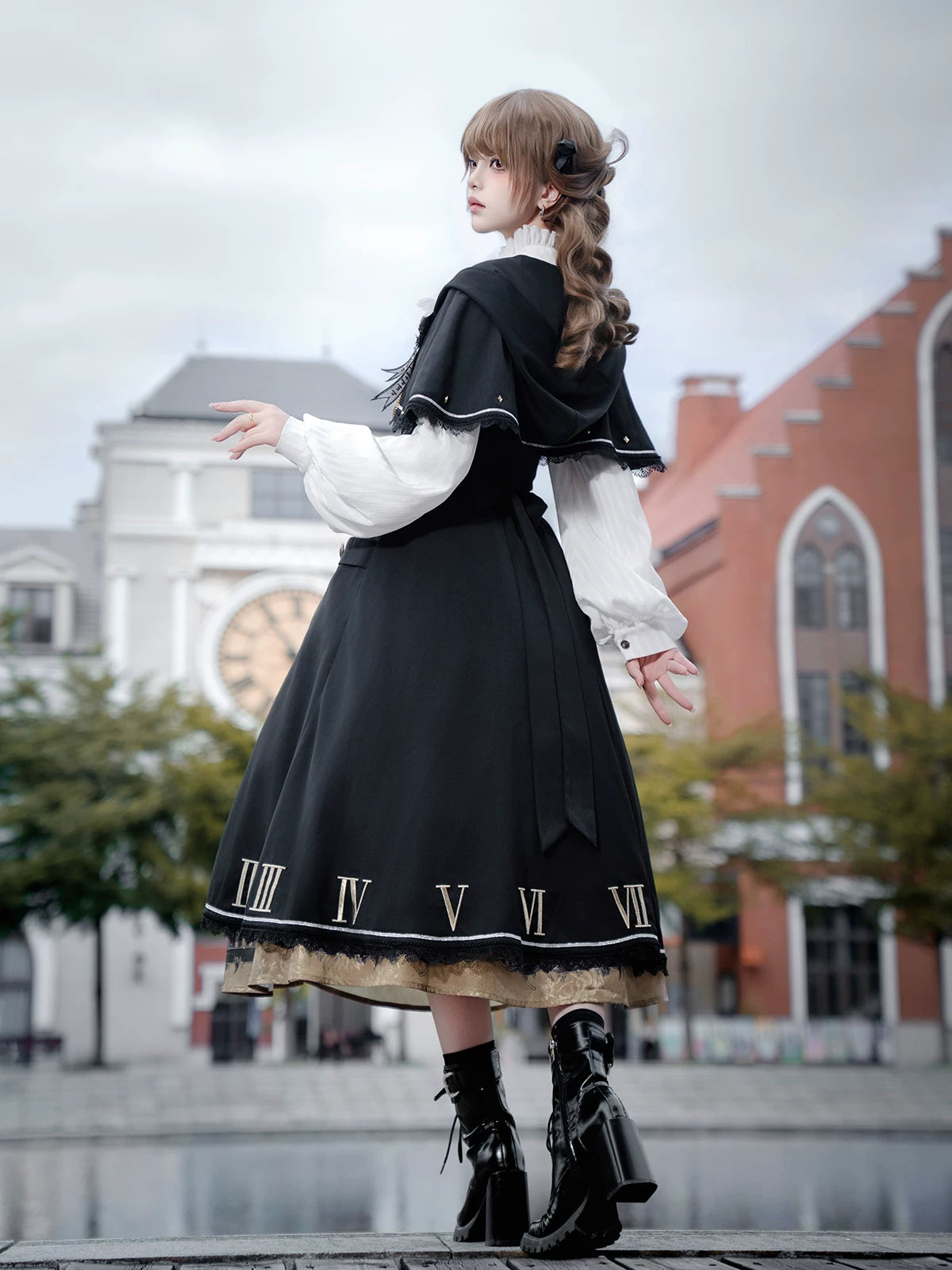 Dragon Chant of Time Dark Academia Classic Lolita Cape Jacket A-Line Dress Set