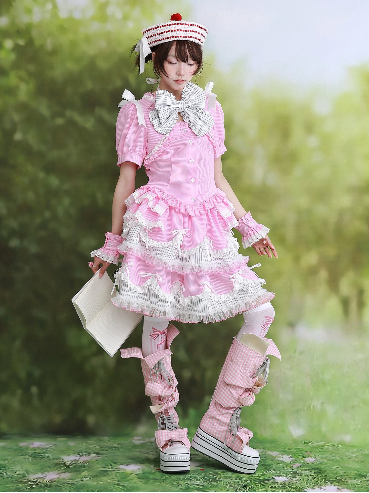 Candy Cottage Showa Retro Pink Striped Set