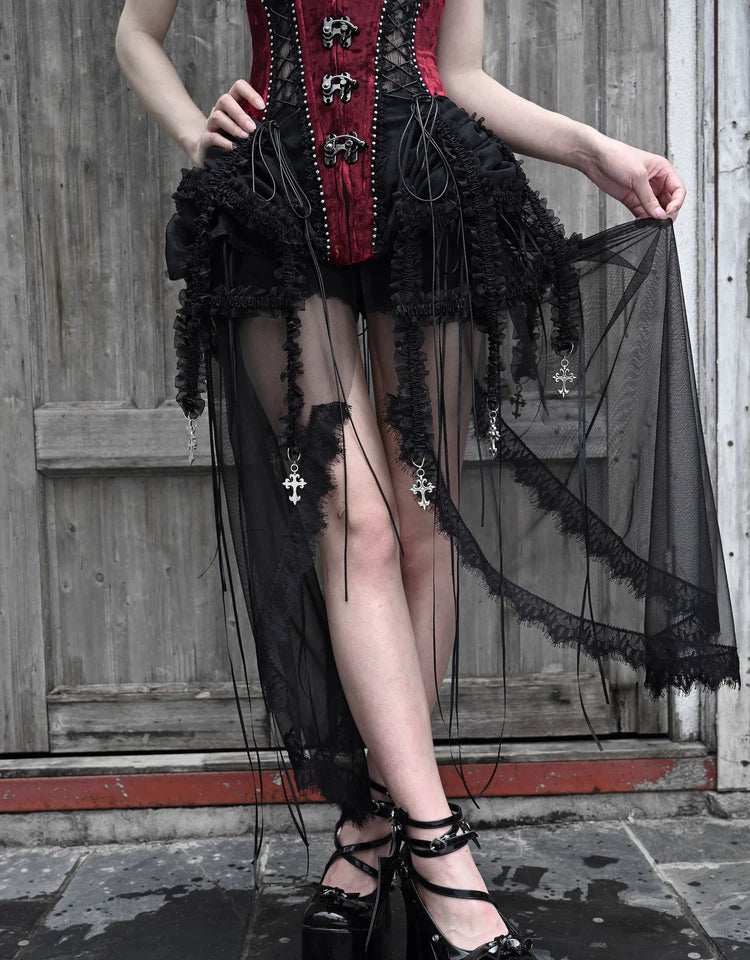 Hell Alice Gothic Black-Red Boned Corset Set