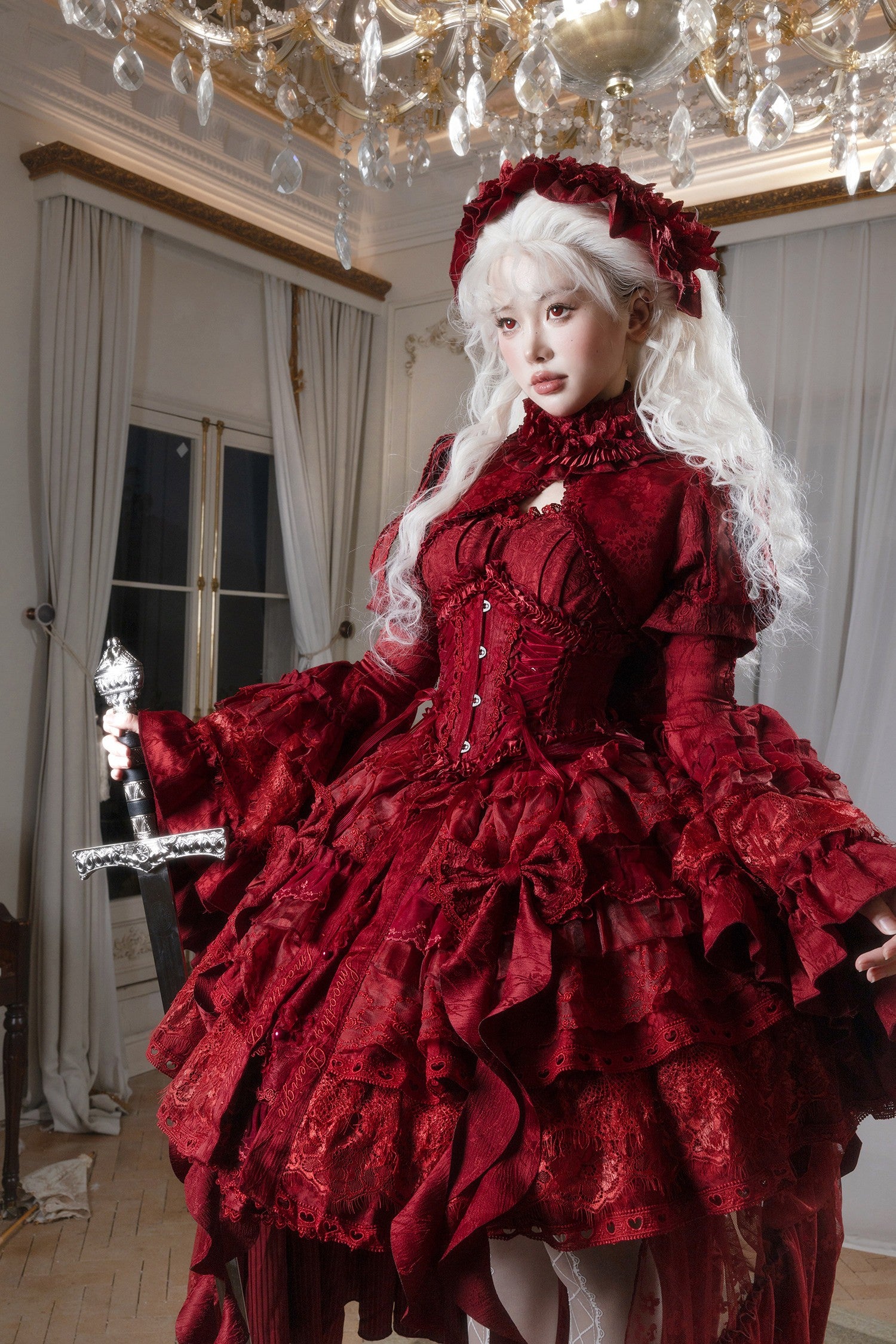 Caliburn Sword in Stone Gothic Red Blue Lolita JSK Full Set