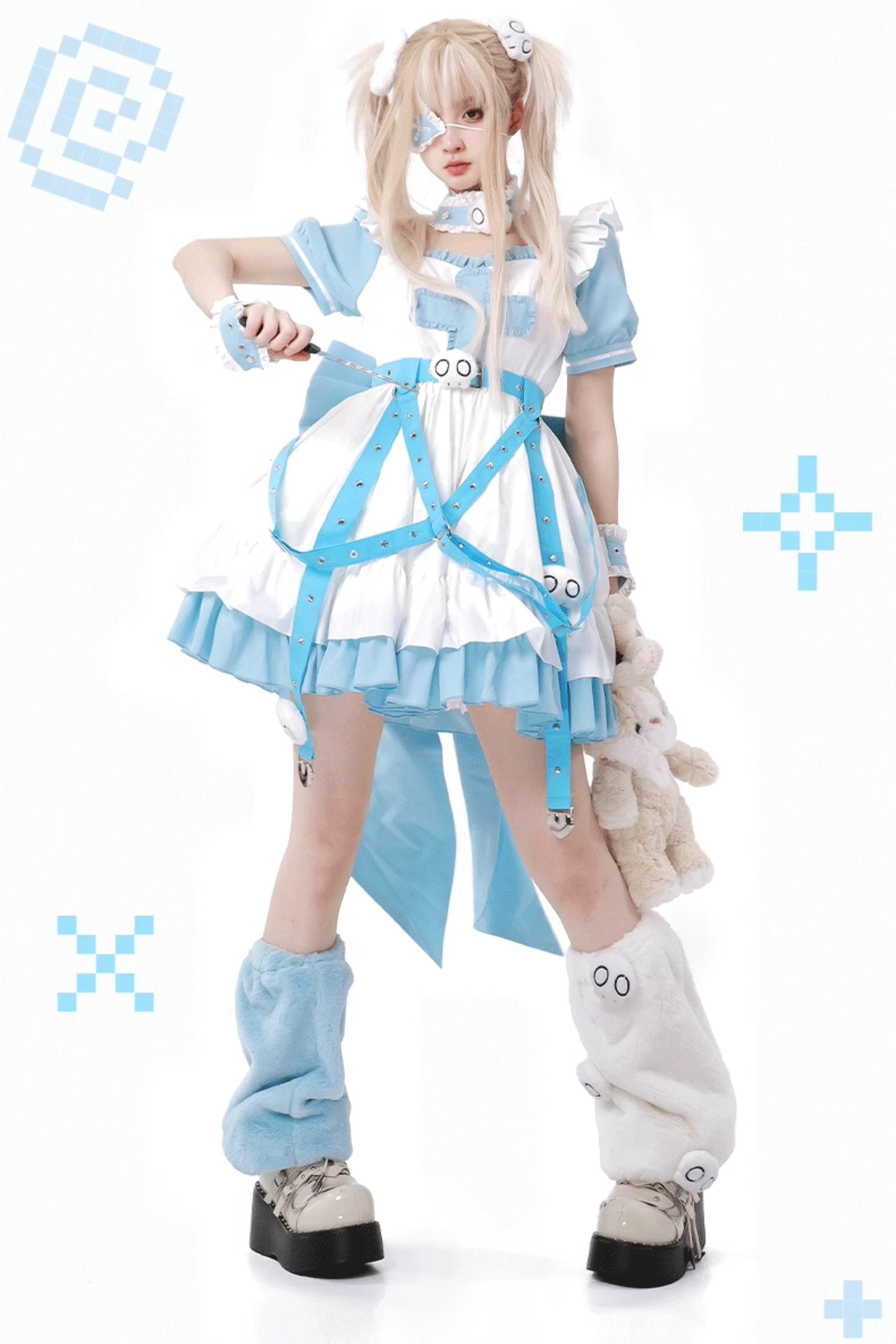 Lolita Y2K Infirmary Aesthetic Aqua OP Full Set