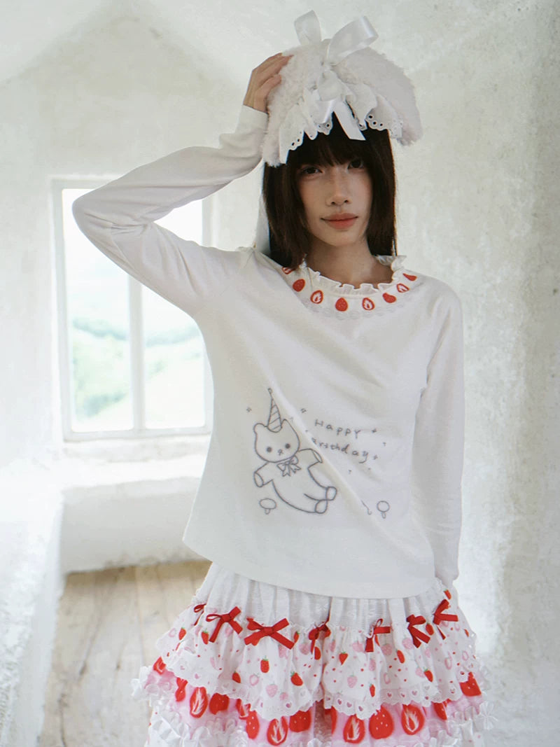 Strawberry Scent Printed Long Sleeve Undershirt Top