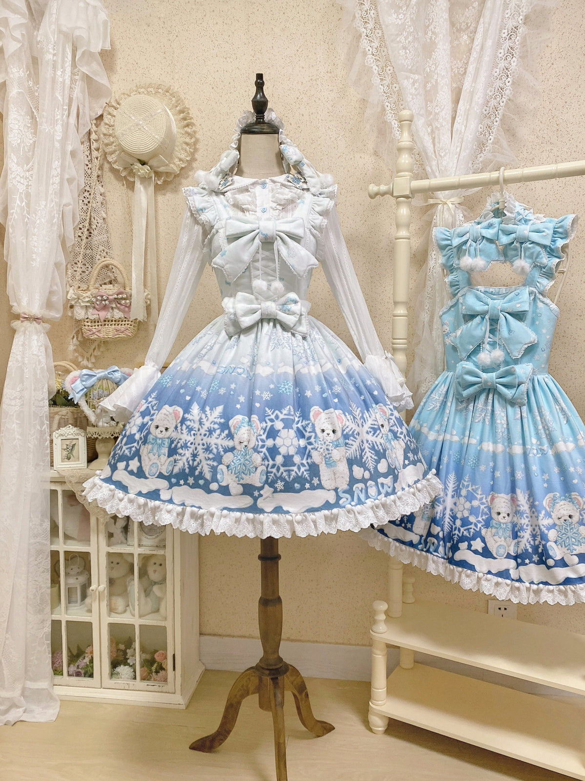 Snowflake Bear White Christmas Plush Lolita JSK Dress Set