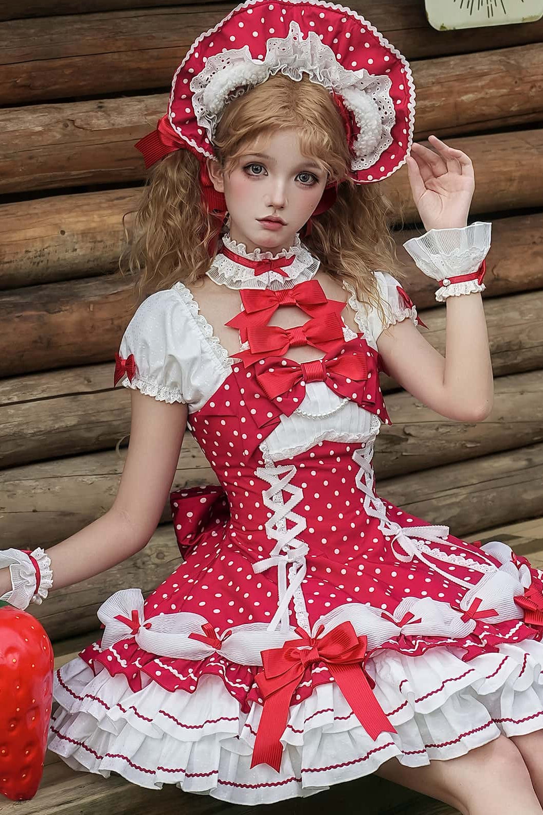 Robe Lolita vintage rouge à pois et dos nu