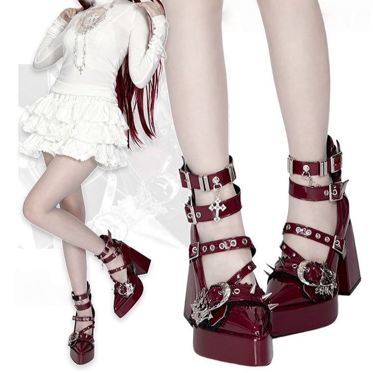 Lolita Gothic Dark style Block Mid Heels LE5023
