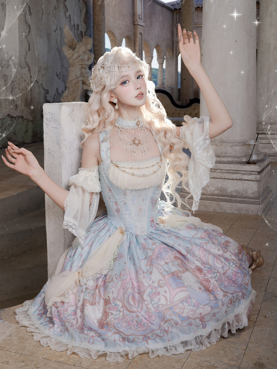Moon‑Veil Zodiac Elegant Retro Ancient‑Greek Lolita JSK Dress