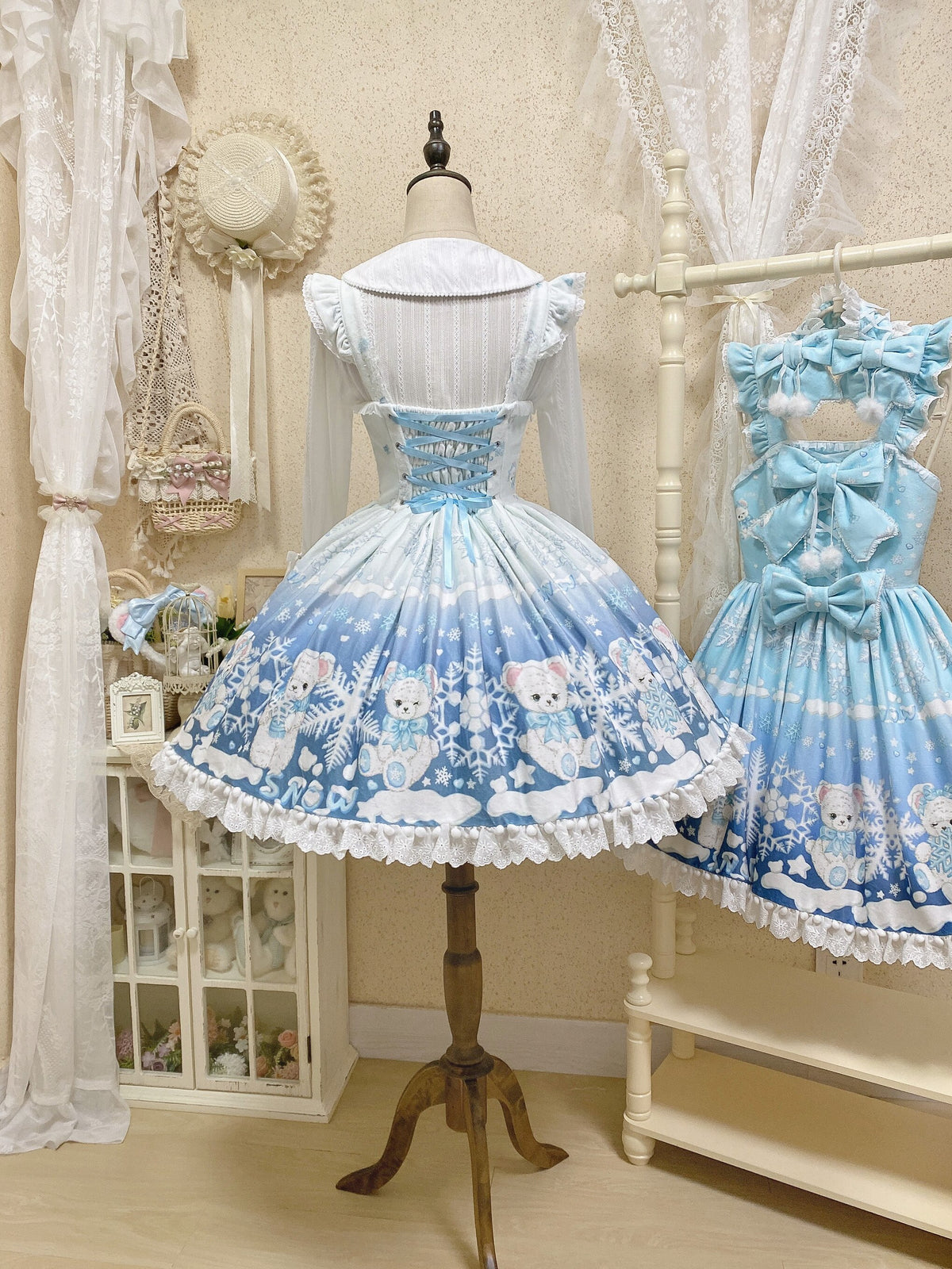 Snowflake Bear White Christmas Plush Lolita JSK Dress Set