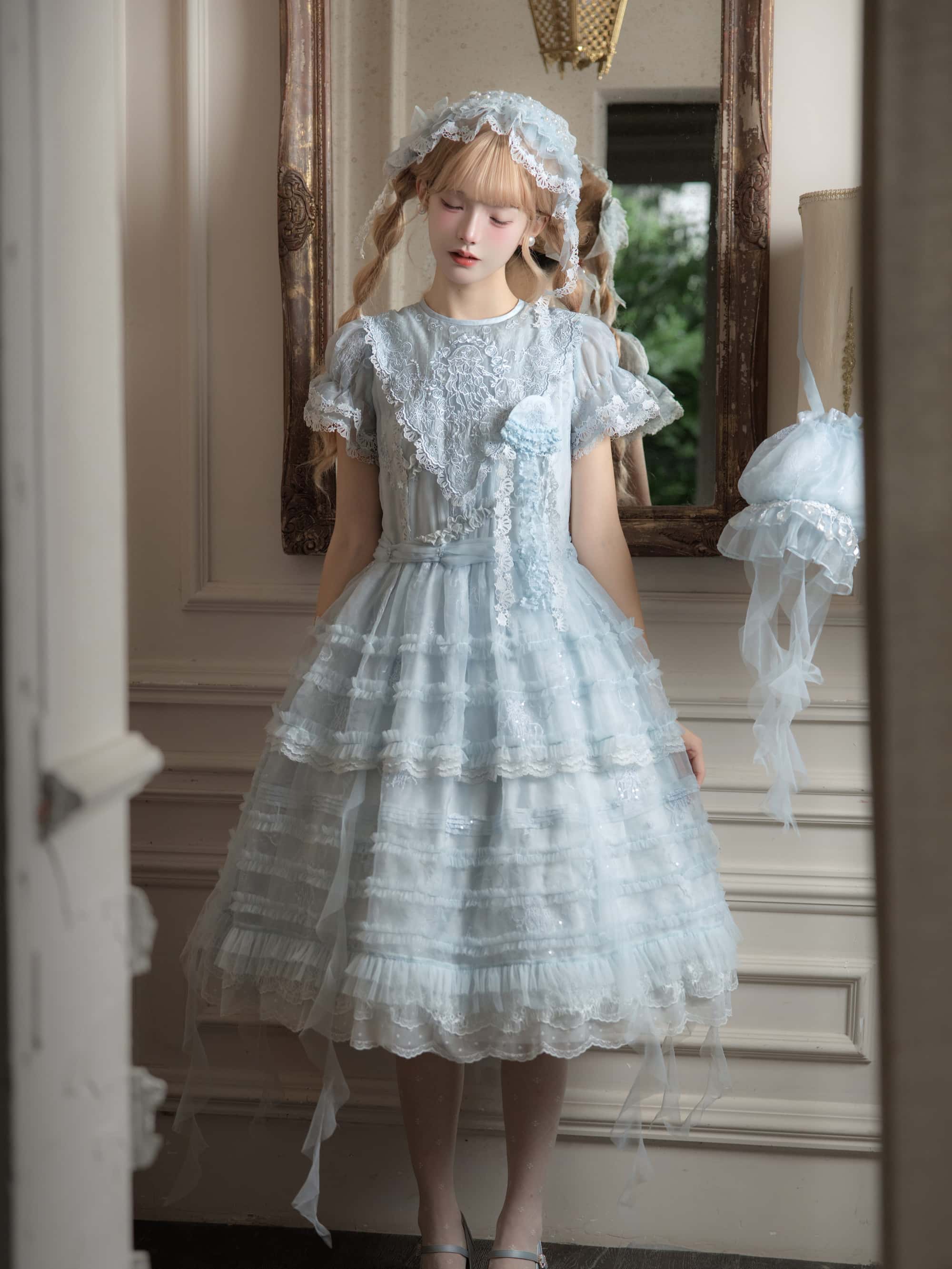 Colored Glaze Jellyfish Lolita Embroidered OP Dress