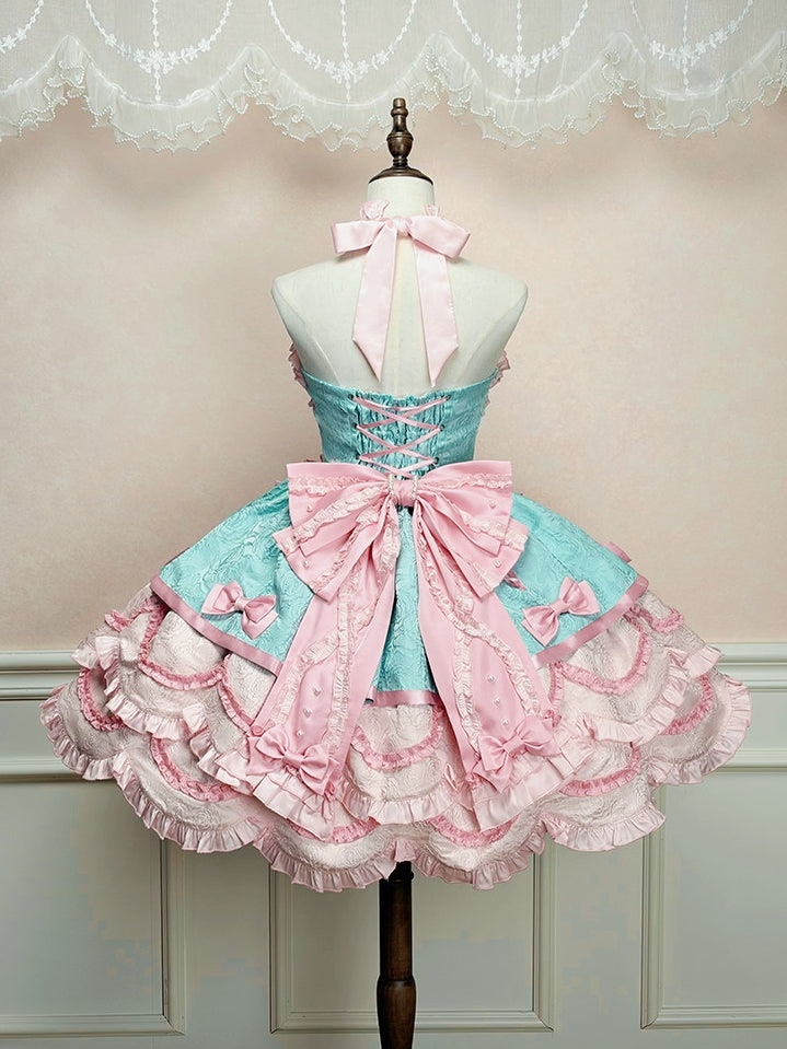 Sweet Petals Lolita Pink & Green Halter Dress