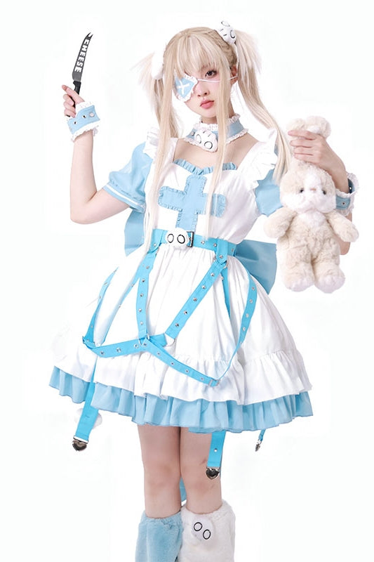 Lolita Y2K Infirmary Aesthetic Aqua OP Full Set