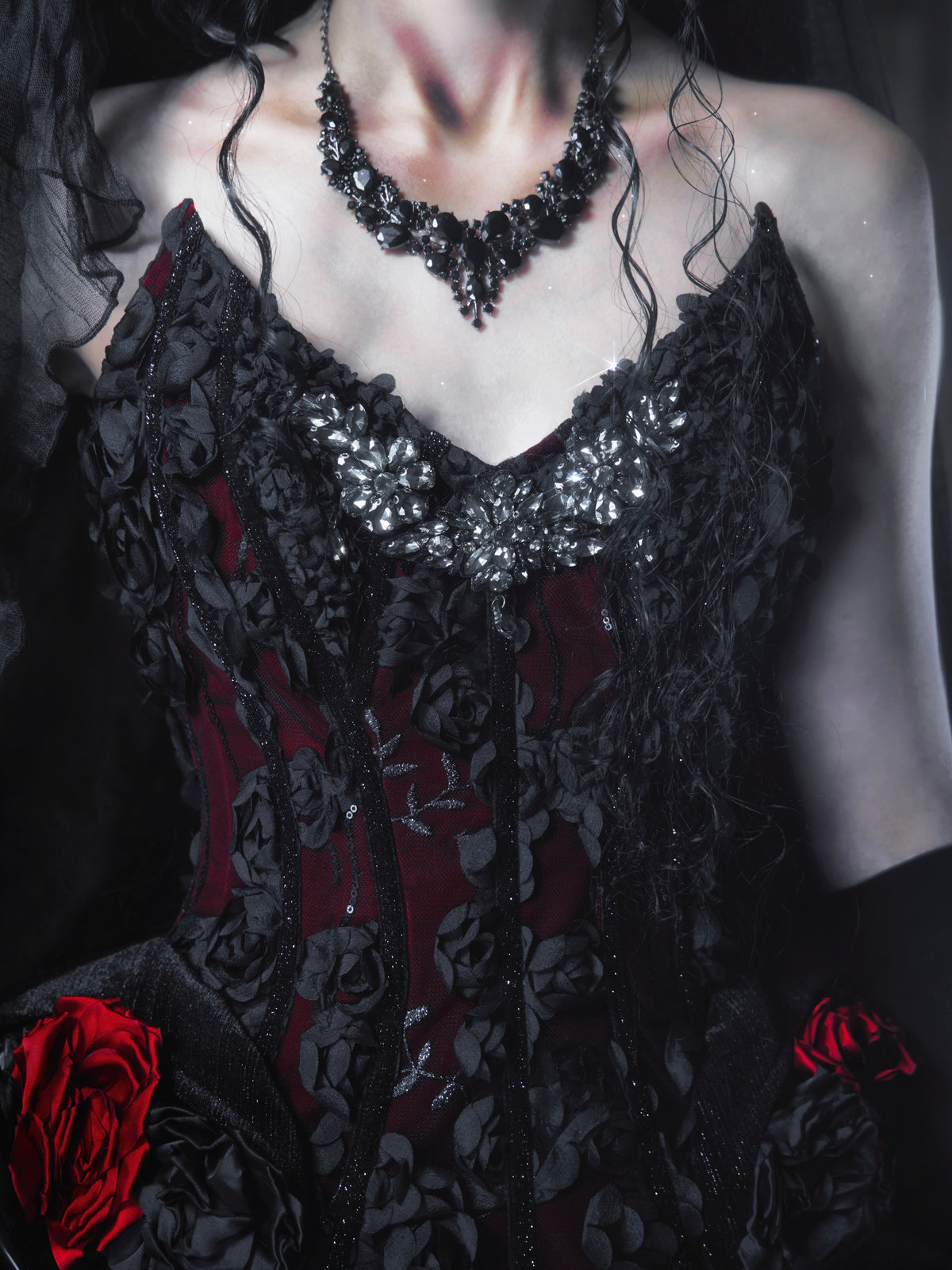 Sale at 20:00, Oct 20th. Emerald Night Gothic Halloween Pomegranate Red Boned Corset & Train Skirt Set
