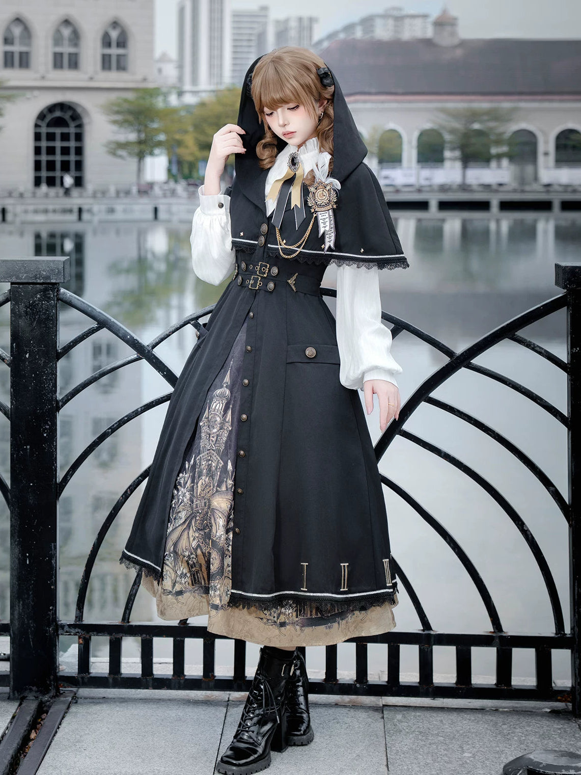 Dragon Chant of Time Dark Academia Classic Lolita Cape Jacket A-Line Dress Set