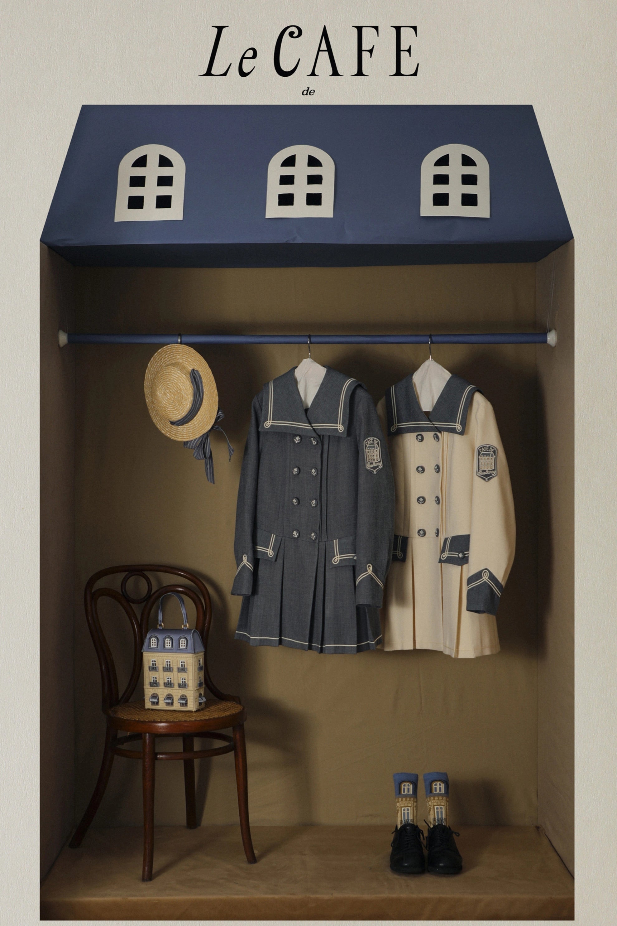 Blue White Trim Vintage Sailor Collar Jacket