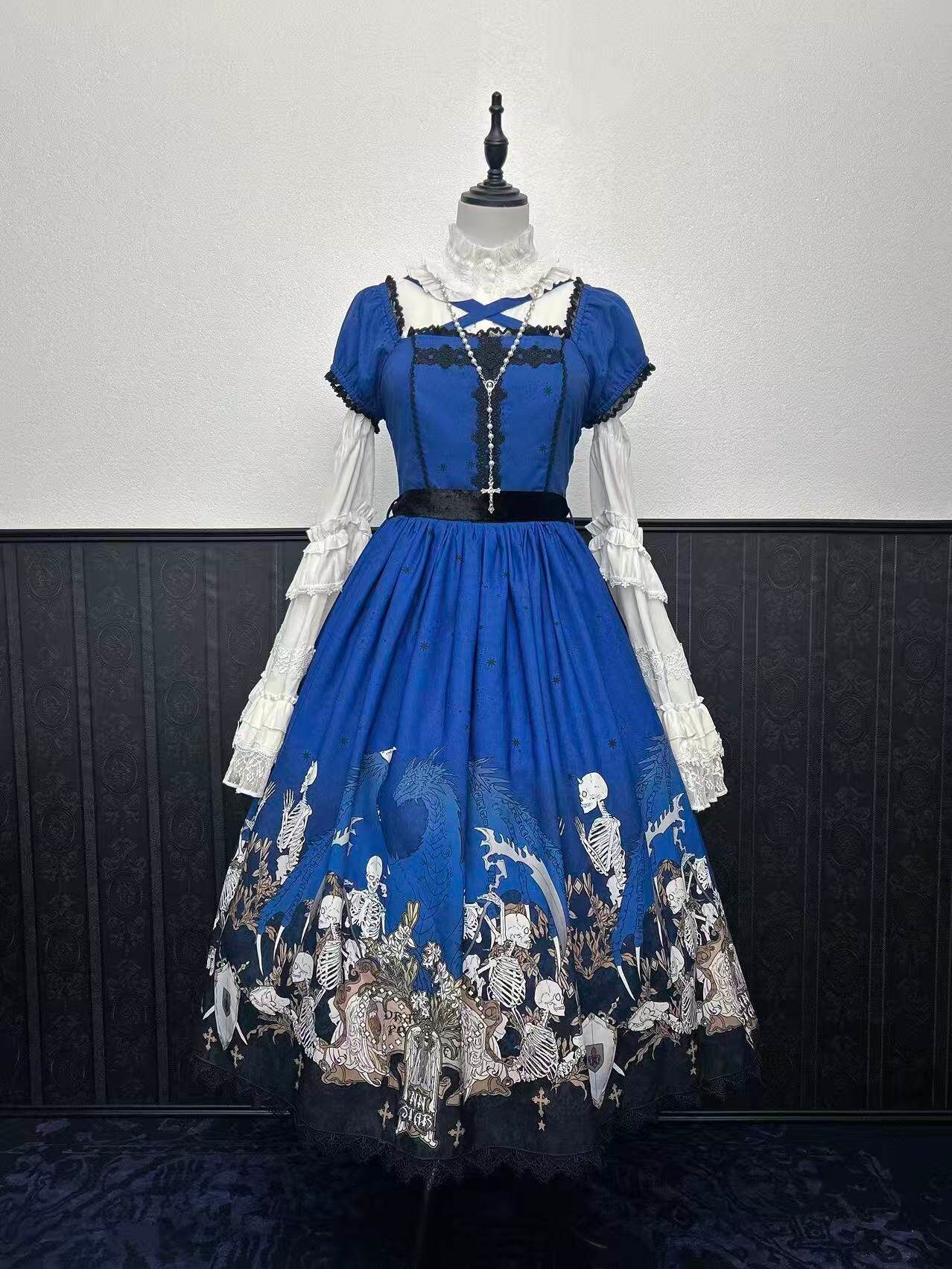 Dragon Bone Lily Lolita Gothic Blue OP Dress